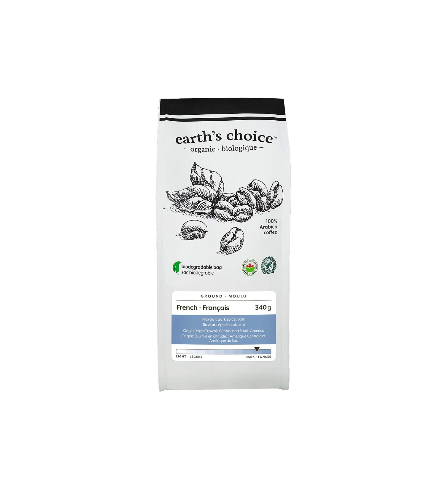 Earth's Choice Organic Coffee French Ground 6 Count of 340g French Ground 1 count (Pack of 6)