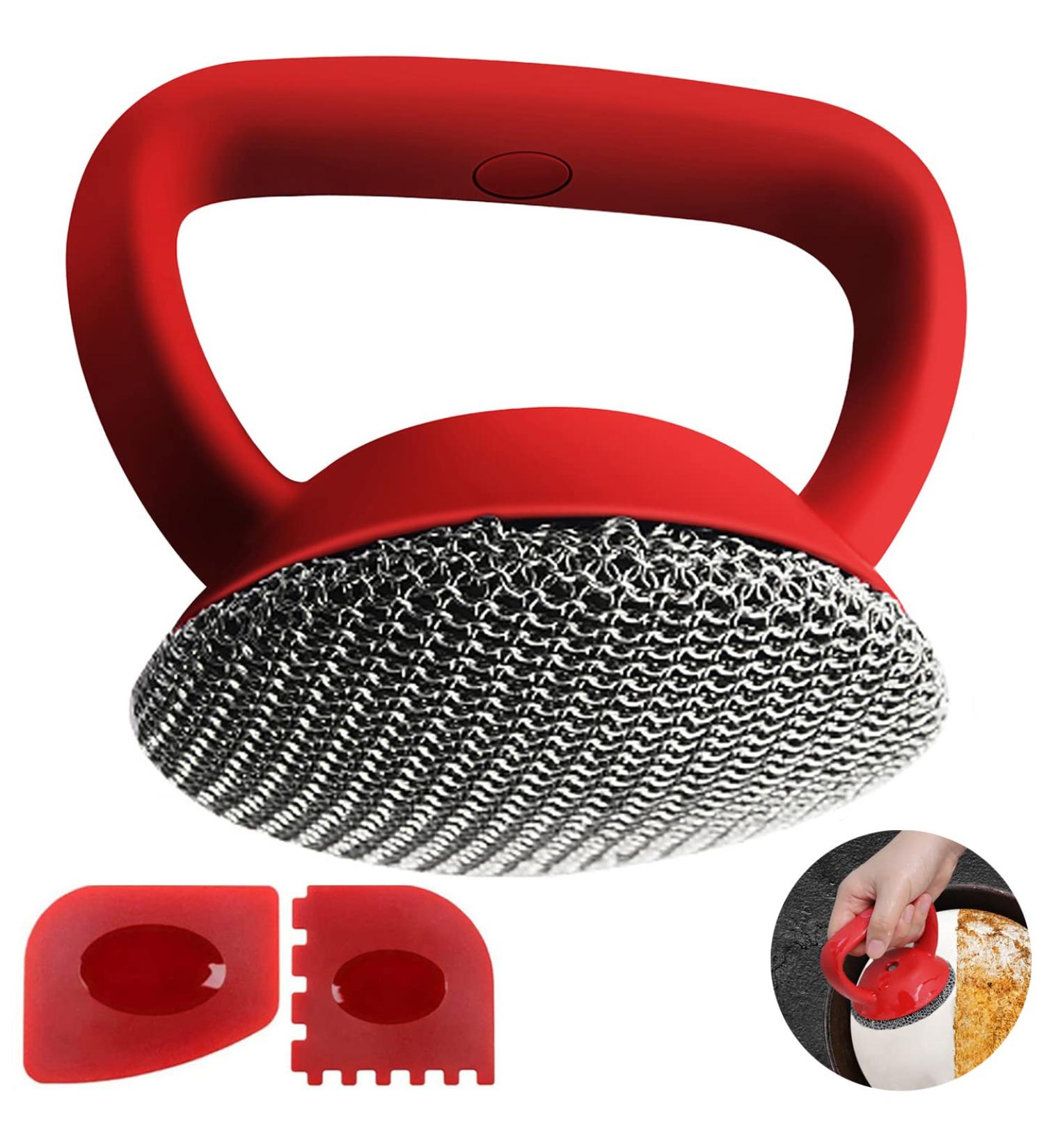 Cast Iron Scrubber and Scraper Set - Stainless Steel Chain Mail Scrubber for Cleaning Dishes, Pots, Pans, Griddles, and Grills - Buy Online on GoSupps.com