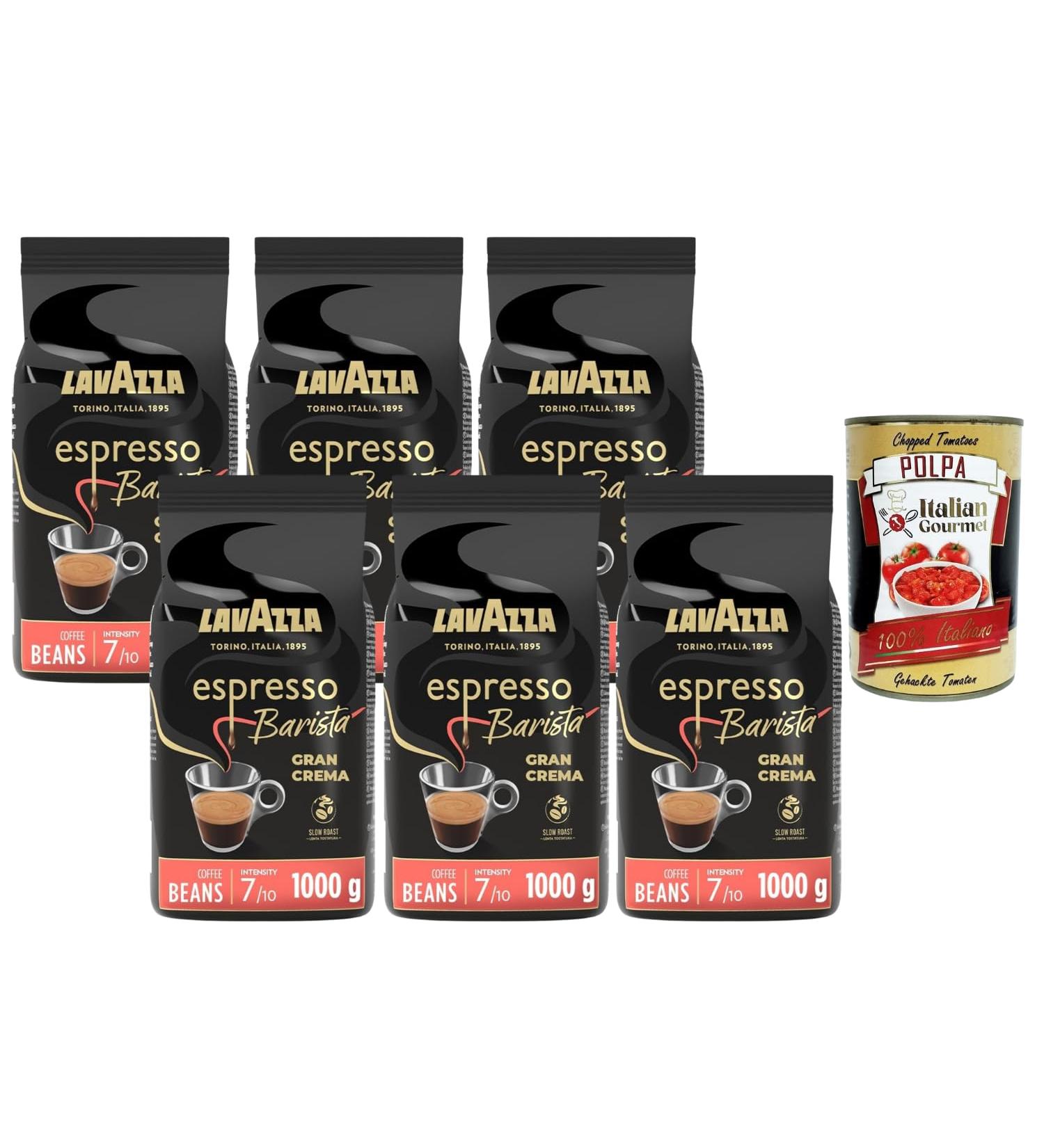 Italian Gourmet Bundle Lavazza Espresso Barista Gran Crema Caf en Grains Intensit 7/10 Torr faction Lente Pack 6 x 1 kg (6 kg) + Italian Gourmet Polpa - Buy Online on GoSupps.com