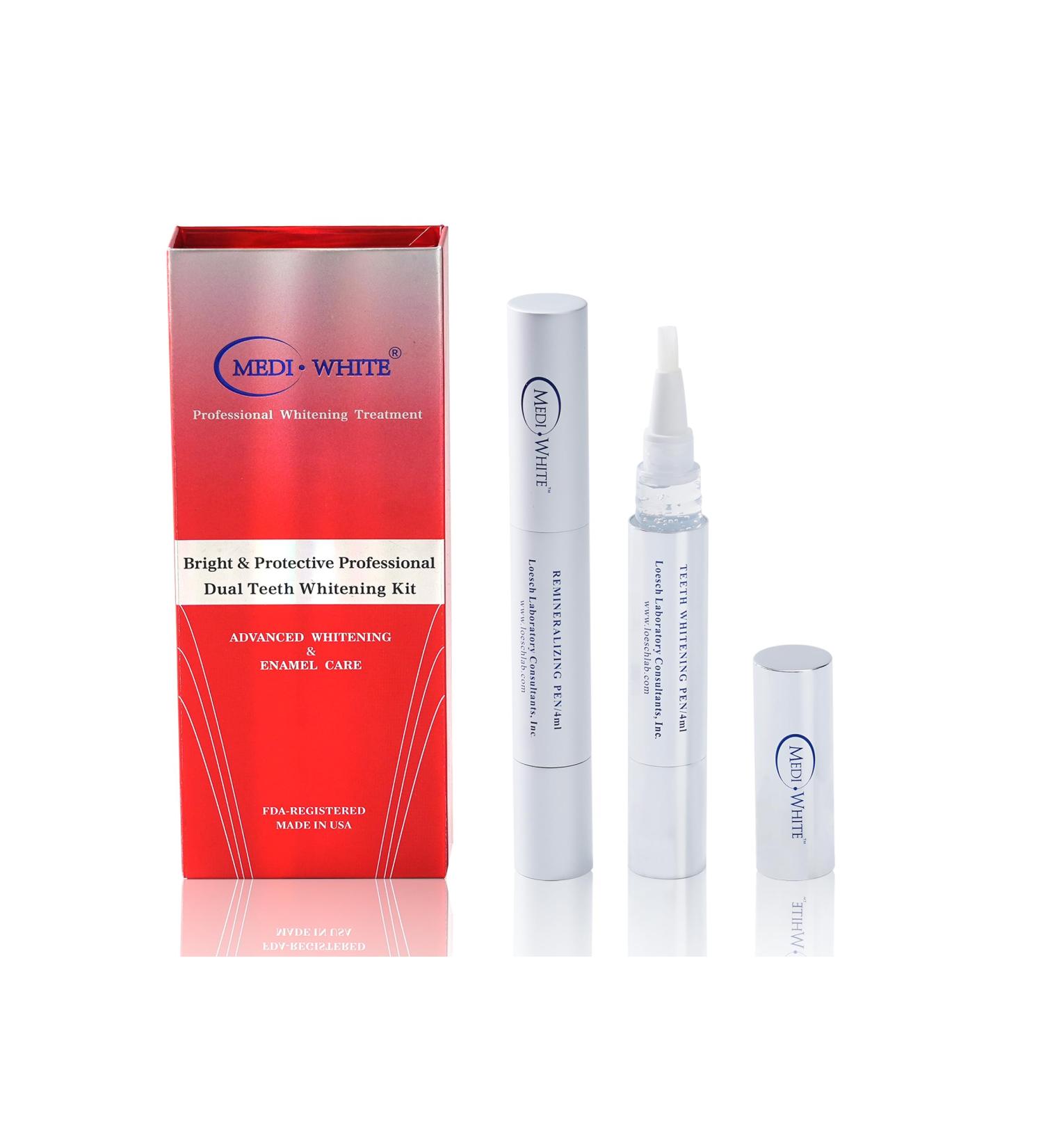 MEDIWHITE Professional Teeth Whitening Kit with Teeth Whitener Pen & Remineralization Gel Pen for Sensitive Teeth On-The-go whitening Applicator Whitening Pen for Stain Removal Travel-Friendly - Buy Online on GoSupps.com