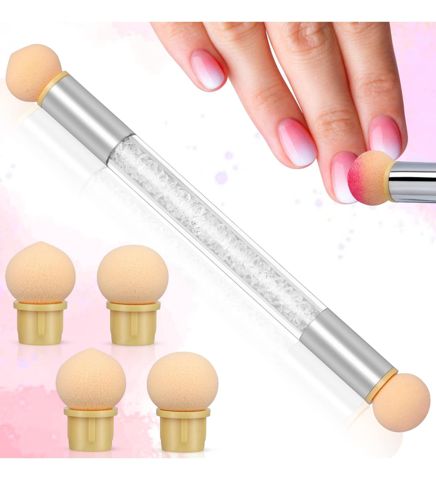 Greoer Nail Art Sponge Brush Applicator with Double Head Design - 4 Replacement Heads Included - Ombre Sponge Nail Tool for UV Gel and False Nails (White) - Buy Online on GoSupps.com