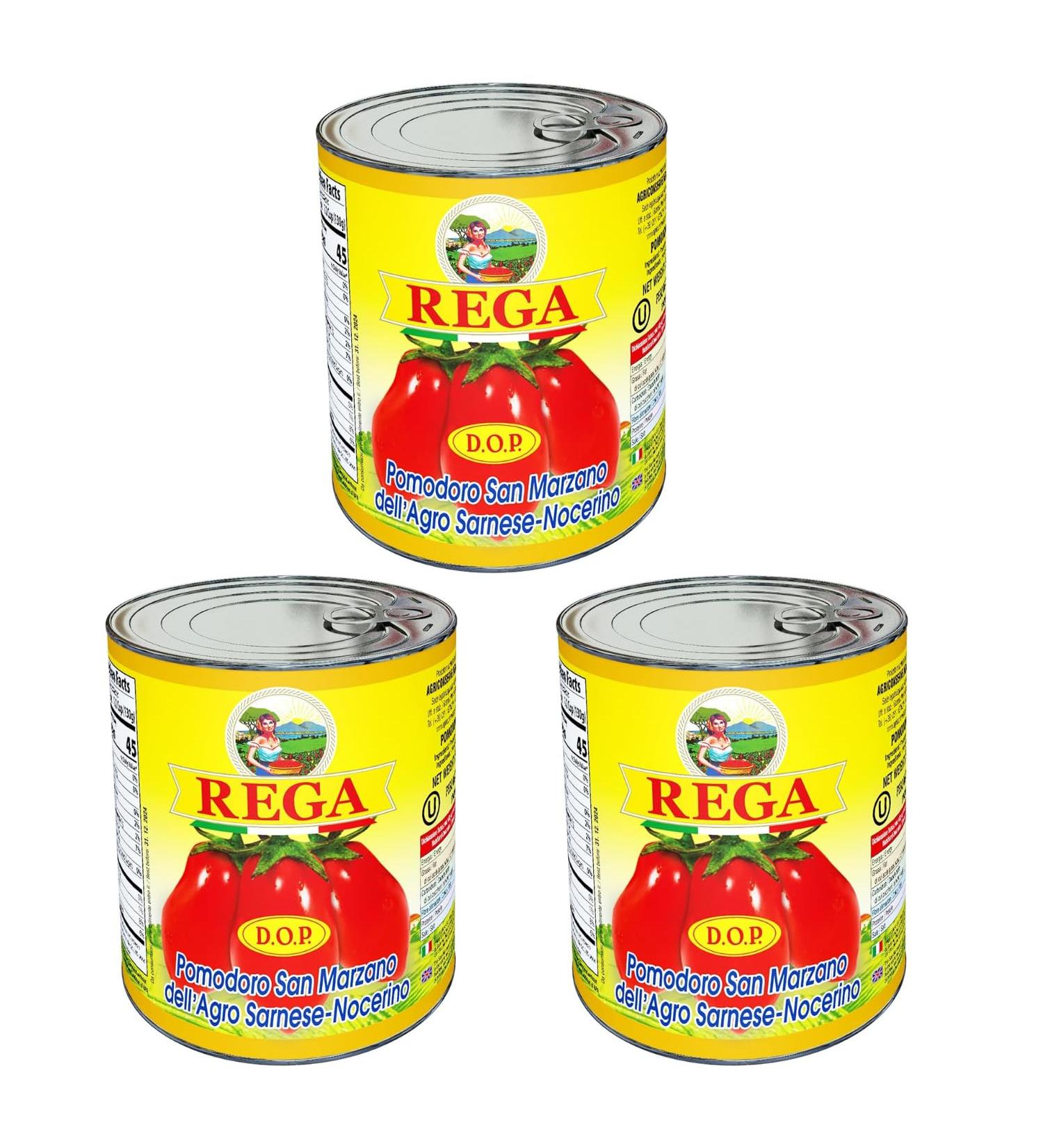 Rega San Marzano Tomatoes DOP Peeled Tomato Tinned Imported From Italy Pack of 3 Tins (400g Each) Rosslead Label - Buy Online on GoSupps.com