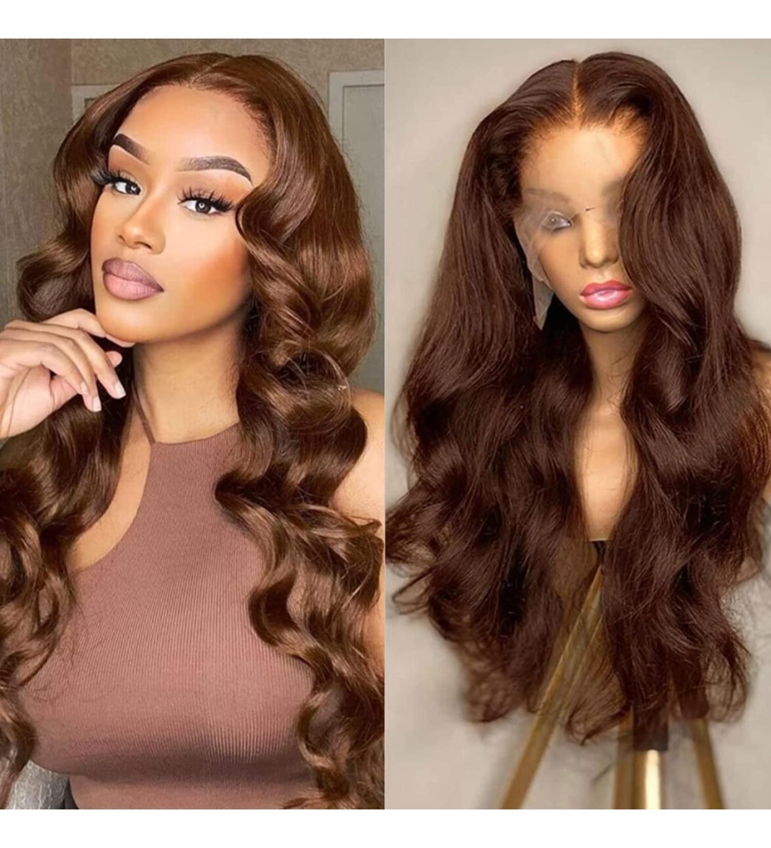 MISSJAY 20 13x4 Chocolate Brown Body Wave Lace Front Wig | Human Hair Colored HD Transparent Lace | 180 Density | Pre Plucked with Baby Hair - Buy Online on GoSupps.com