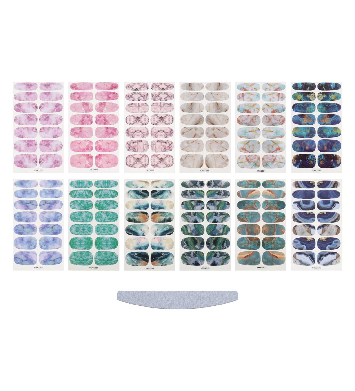 Be In Your Mind 12 Sheets Marble Nail Art Stickers Full Wrap Strips Self-Adhesive Nail Stickers Decal Marble Printed Nail Art Polish Decals with Nail File for Women Girls DIY Nail Art - Buy Online on GoSupps.com