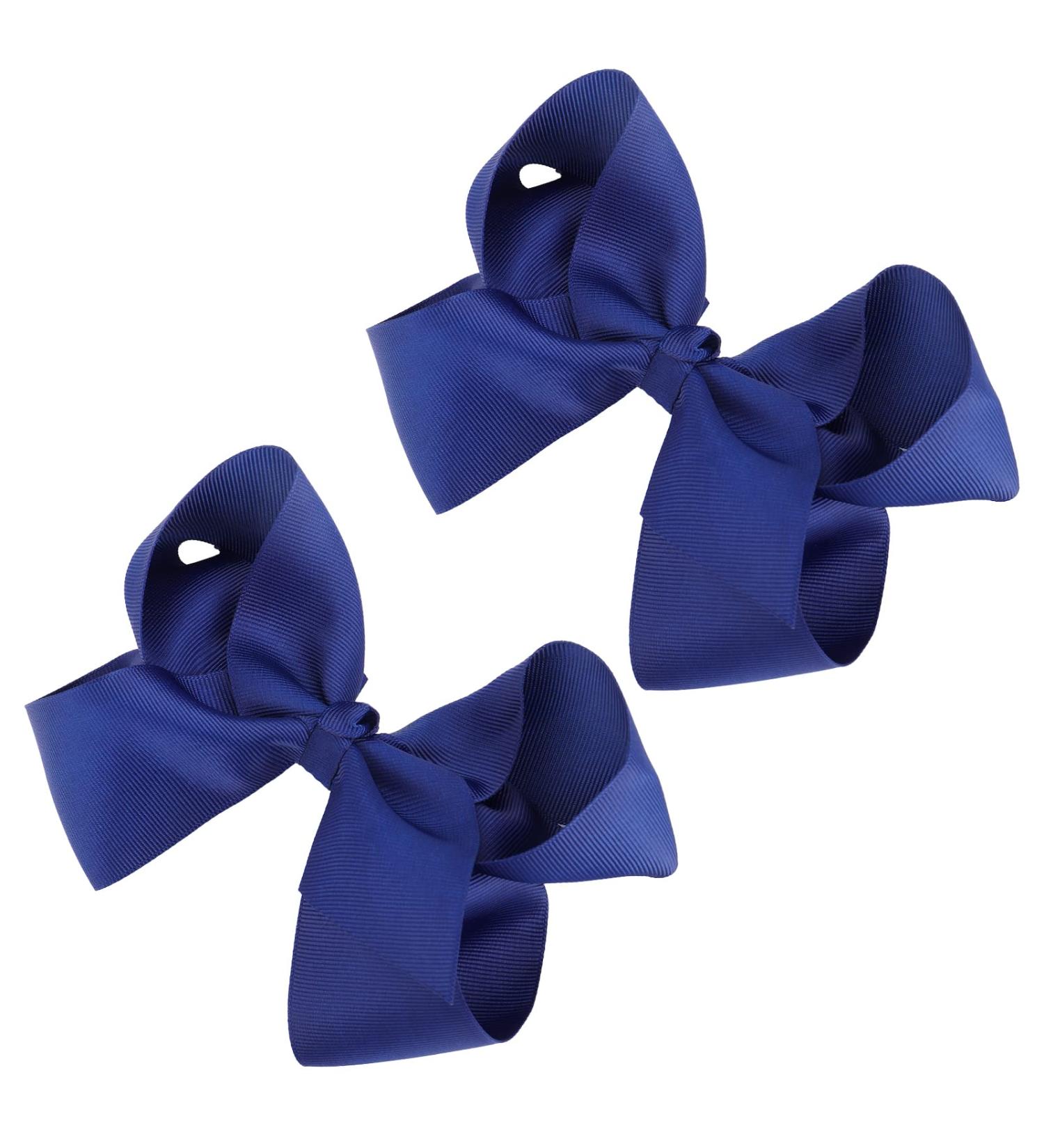 Sibba Ribbon Hair Bows Clips Barrettes 6 Inch Vintage Ponytail Holder Cheerleading Hairpin - 2 PCS Dark Blue - Buy Online on GoSupps.com