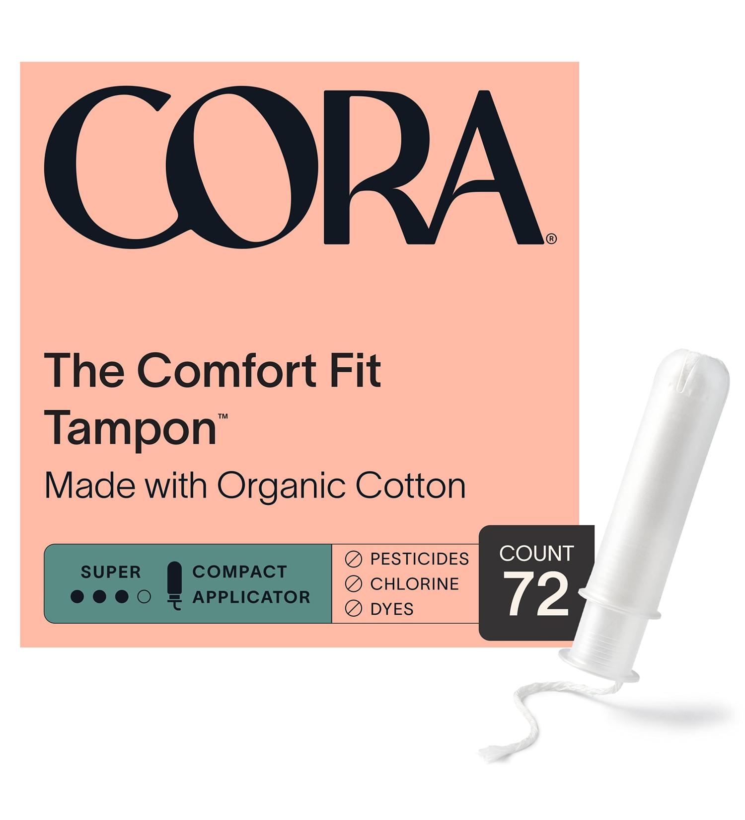 Organic Cora Cotton Tampons - Super Absorbency, Unscented, BPA-Free (72 Count) - Buy Online on GoSupps.com