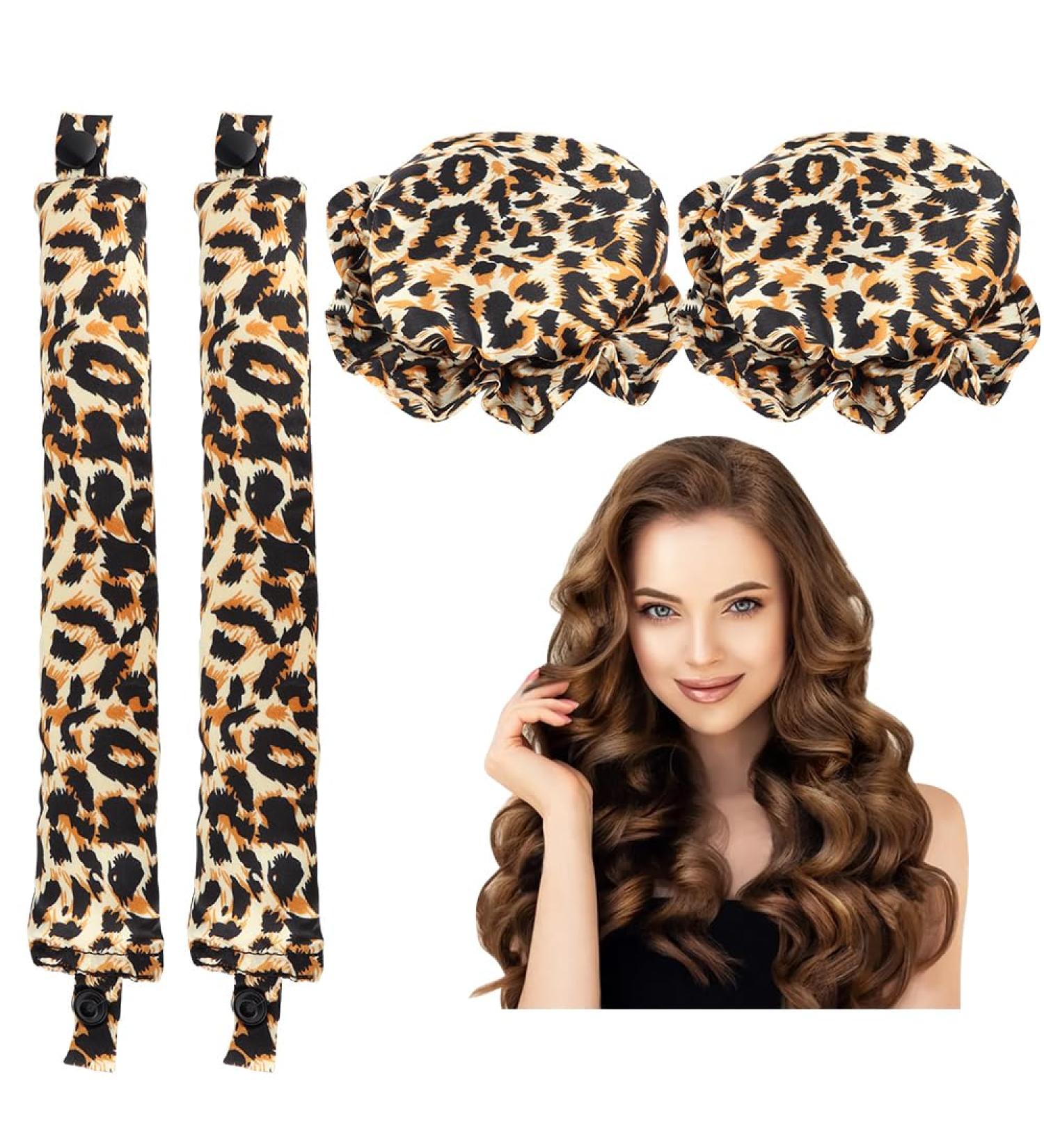 2PCS Satin Heatless Curls Set - Leopard Print Headband with Hairnet | Overnight Lazy Curlers for No Heat Curling - Buy Online on GoSupps.com