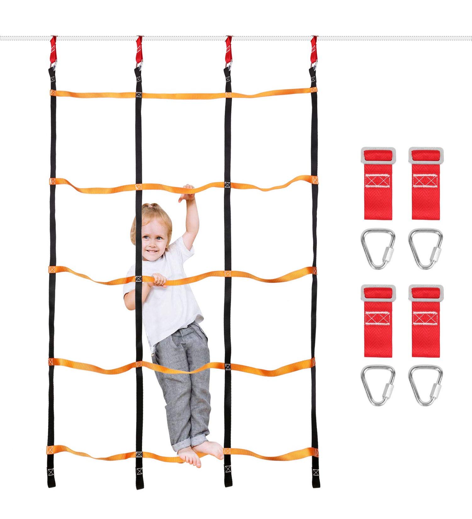 Odoland Ninja Net Climbing Cargo Net 3.9ftx6.6ft - Outdoor Obstacle Course for Kids with Buckles and Rings - Training Equipment and Swing Set Attachment - Buy Online on GoSupps.com