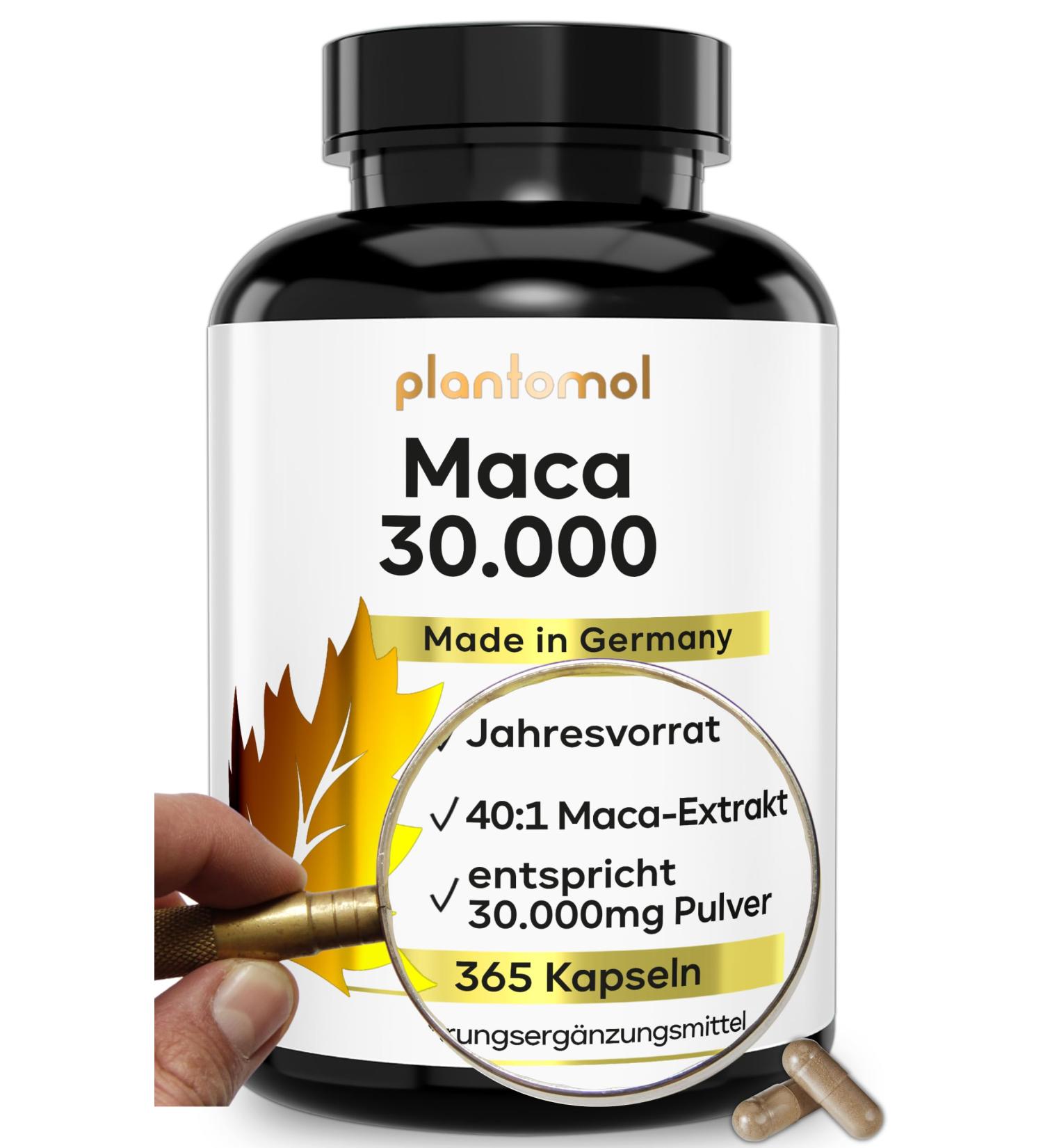 Buy High-Dose Maca Capsules 30 000mg - 365 Vegan Capsules - 750mg Extract 40:1 - Annual Supply - Plantomol  - Buy Online on GoSupps.com