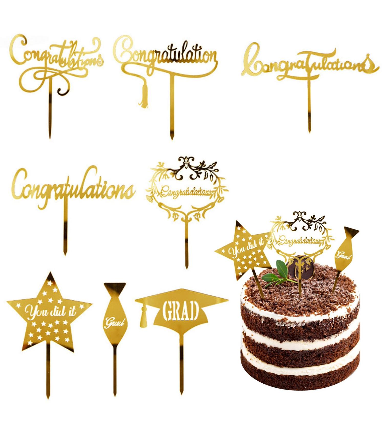 ALEGRE Graduation Cake Decoration Gold Graduation Cake Topper Pack of 8 Grade Cap Cake Decoration Acrylic Graduation Congratulation Cake Decoration You Did It Cake Topper for Graduation 2024 - Buy Online on GoSupps.com