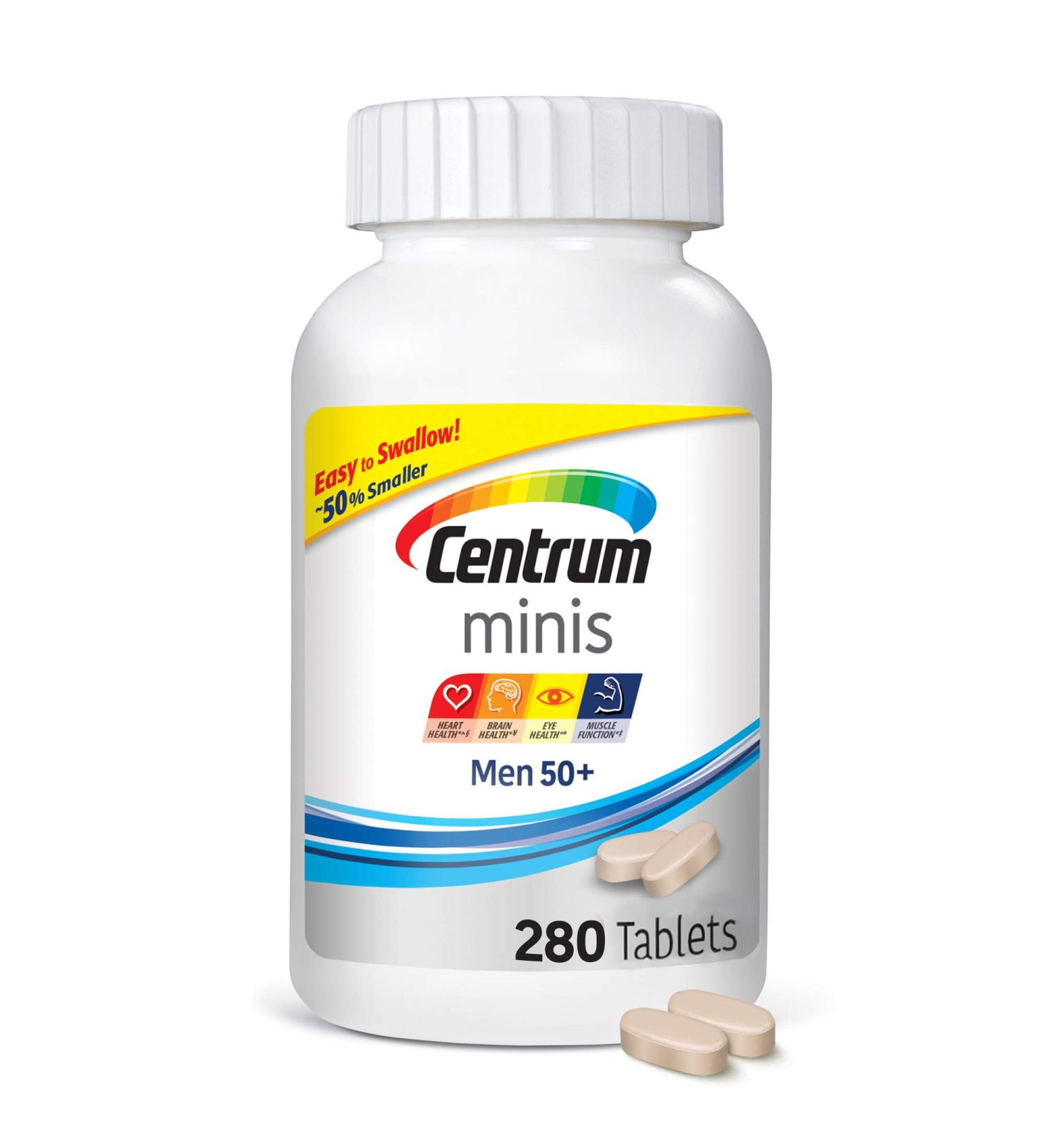 Centrum Minis Men 50+ Multivitamin & Multimineral - 280 Tablets | Supports Vitality & Health - Buy Online on GoSupps.com