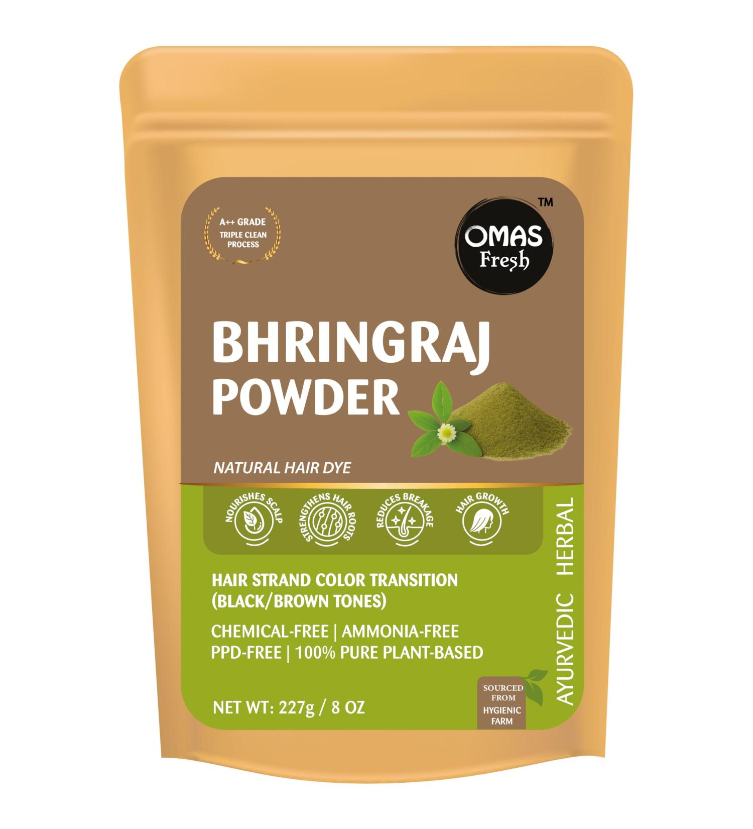 Omas Fresh 100% Pure Bhringraj Powder 227g | Natural Herbal Powder for Hair Care | Chemical-Free & Premium Quality | Ideal for Scalp Cleansing & DIY Hair Masks - Buy Online on GoSupps.com