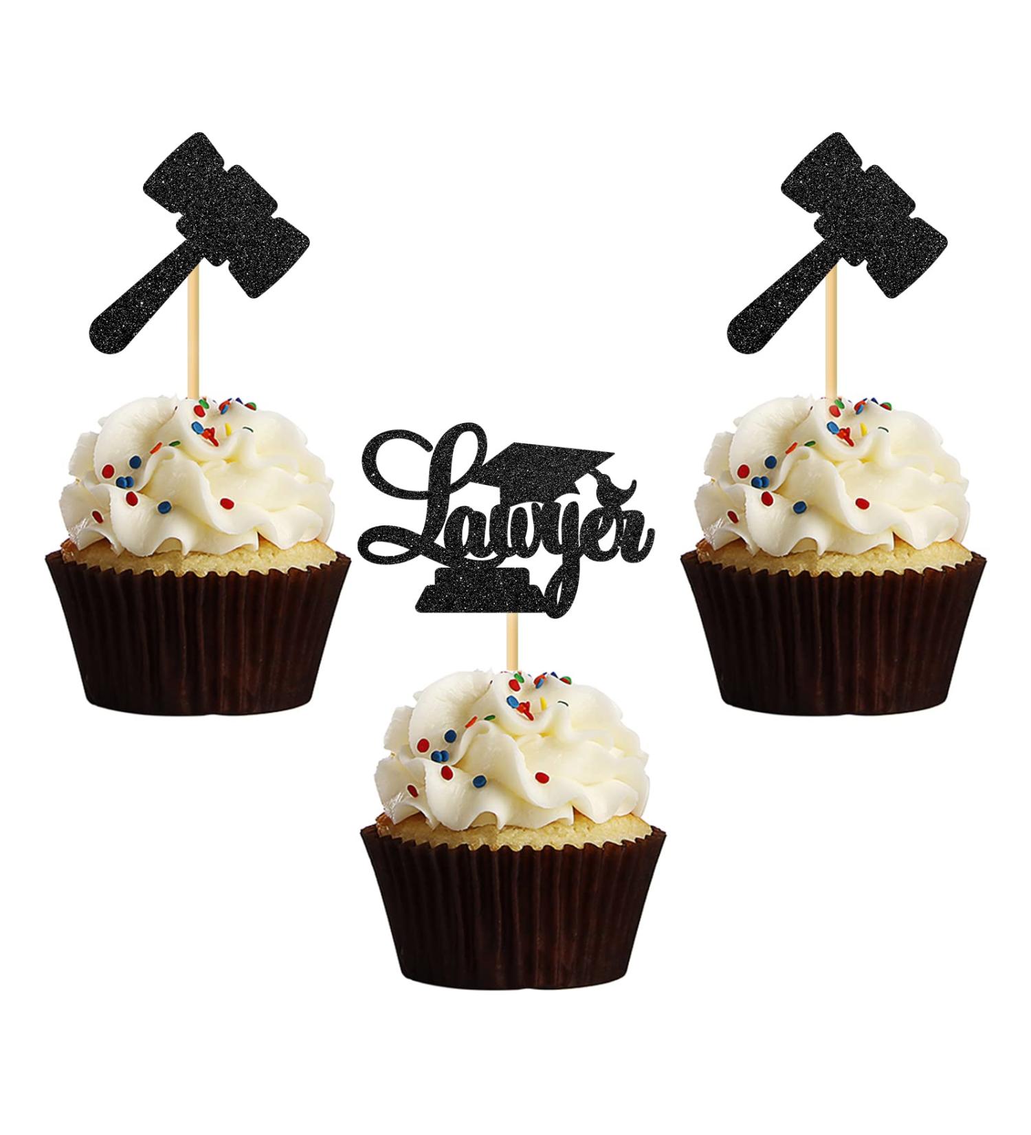 MonMon & Craft Congrats Lawyer Cupcake Toppers/Lawyer Graduation Cupcake Decor/Lawyer up Cupcake Toppers/Law School Graduation Party Cupcake Decorations/Black Glitter 24 Pcs - Buy Online on GoSupps.com