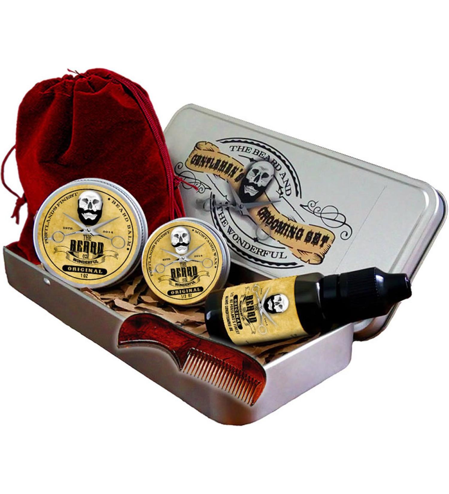 Beard Grooming Kit for Men in Metal Tin - Beard Oil, Balm, Moustache Wax, Comb & Scissors | Pocket-Sized Men's Grooming Set | Dad Gifts for Beard Growth - Buy Online on GoSupps.com