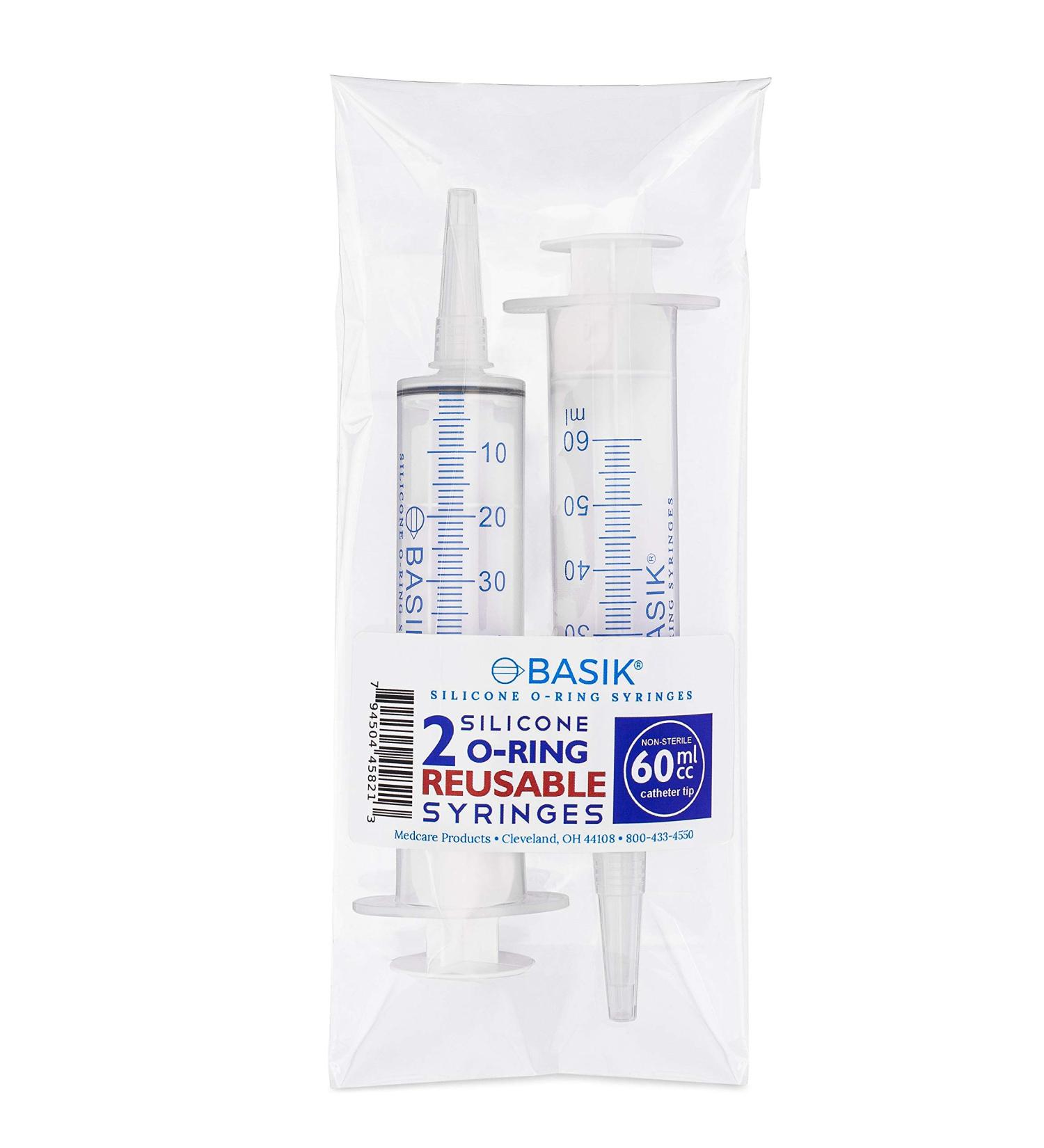 Basik Silicone O Ring Syringes 60cc Catheter Tip - 2 Pack | Reusable & Easy Plunger Glide | Enteral Feeding Friend - Buy Online on GoSupps.com