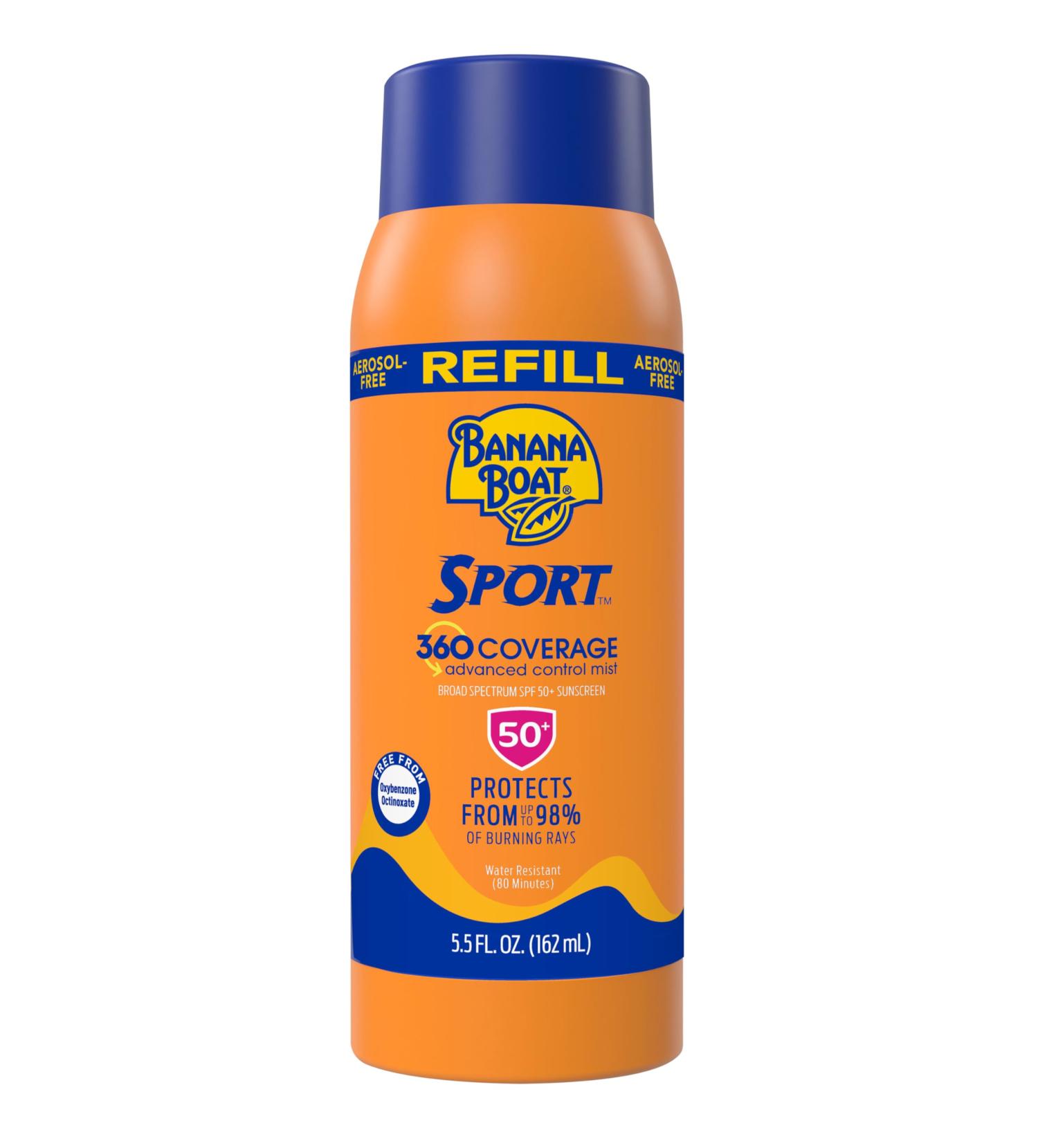 Banana Boat Sport 360 Sunscreen Mist Refill SPF 50+ | Non-Aerosol Spray Sunscreen Oxybenzone Free 5.5oz | International Shipping Available - Buy Online on GoSupps.com