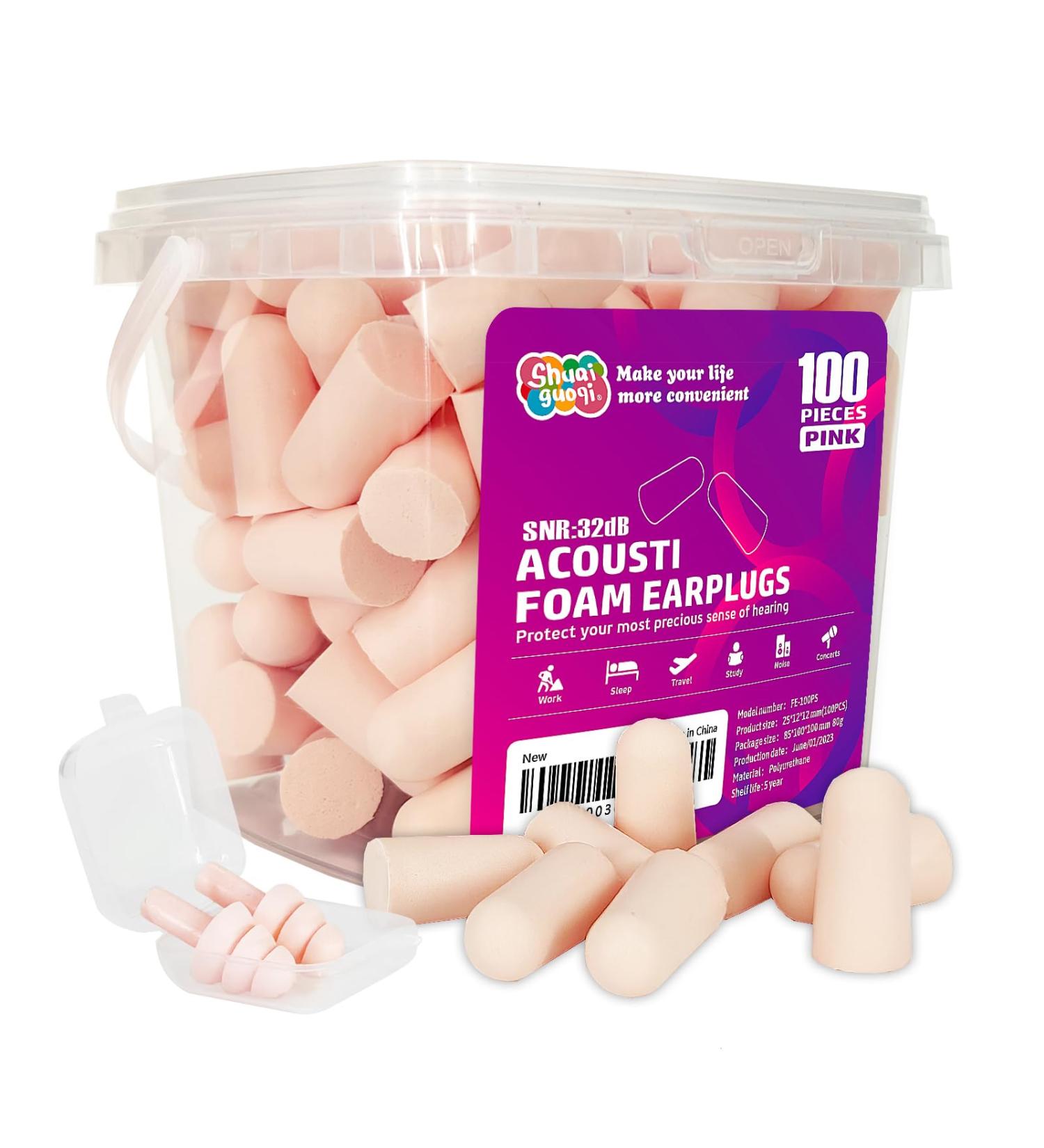 100Pcs Soft Foam Ear Plugs - Shuaiguoqi Slow Rebound Disposable Earplugs for Sleeping Noise Cancelling Study Shooting Travel (Pink) - International Shipping Available - Buy Online on GoSupps.com