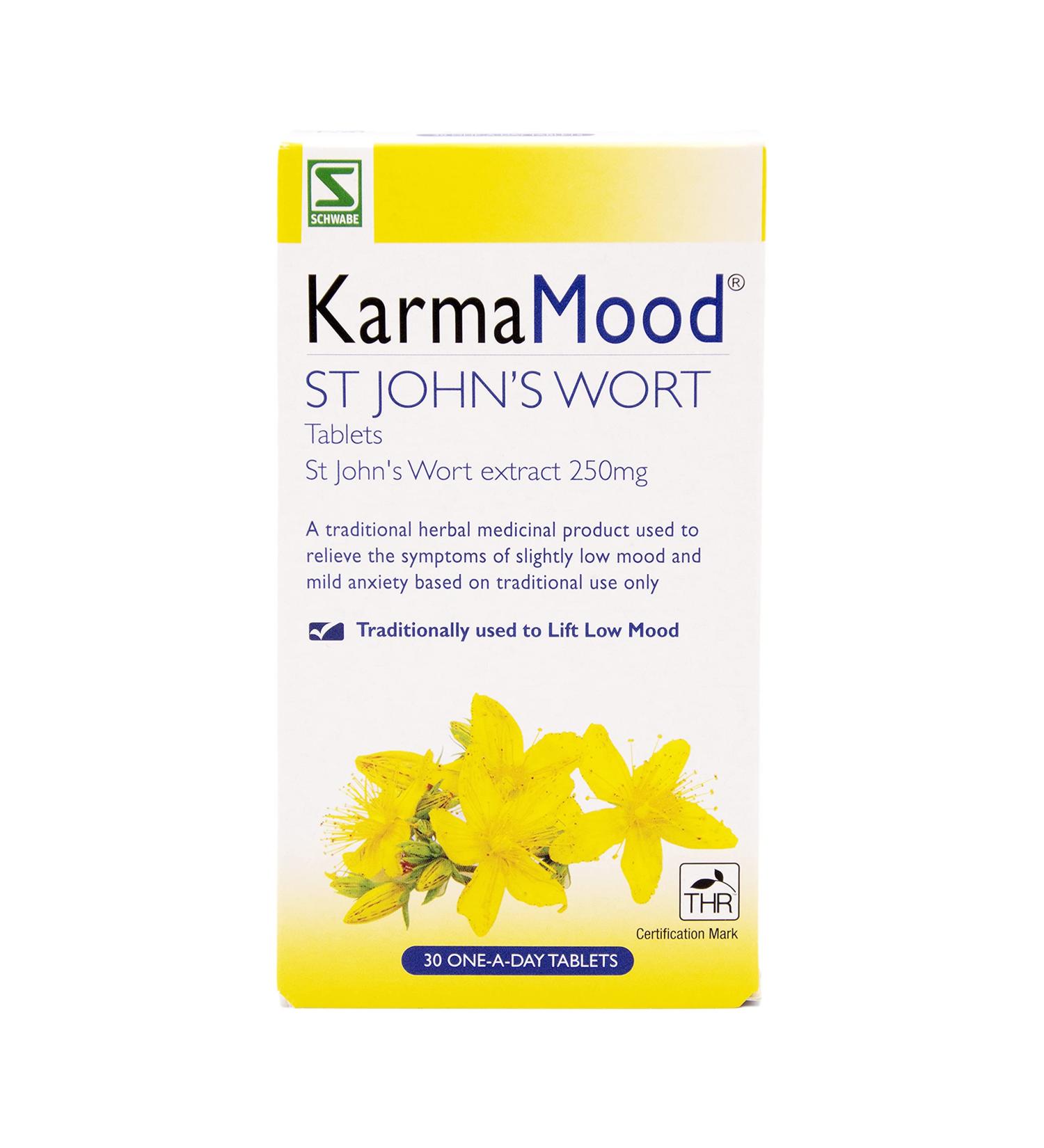 Schwabe KarmaMood St John's Wort Extract 250mg - Natural Remedy for Low Mood and Anxiety - 30 Tablets - Buy Online on GoSupps.com