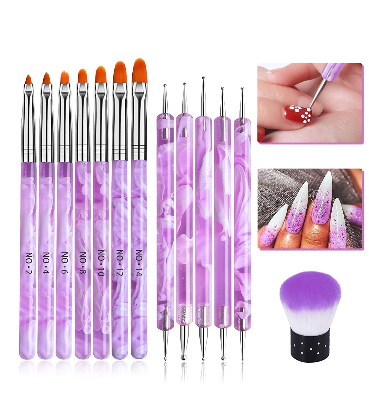 Ebanku 13-Piece Acrylic & Gel Nail Brush Set - Professional Nail Art Design Tools for UV Gel & Acrylic Painting - Buy Online on GoSupps.com