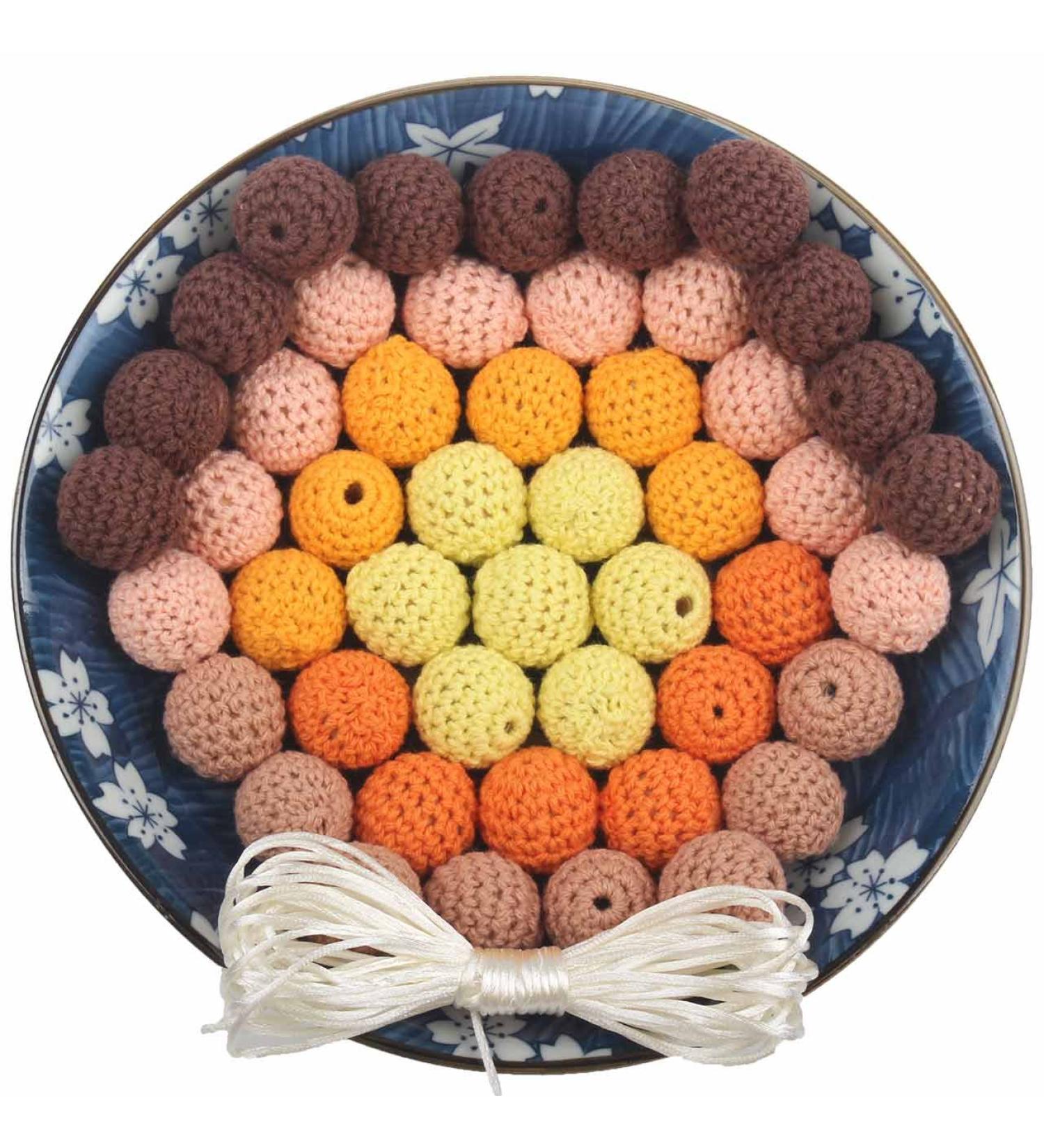 50PCS 20MM Crochet Teething Beads Kit in Khaki and Coffee Series - Baby Carriage Decoration and Jewelry Making Supplies with Cord and Needle - Buy Online on GoSupps.com
