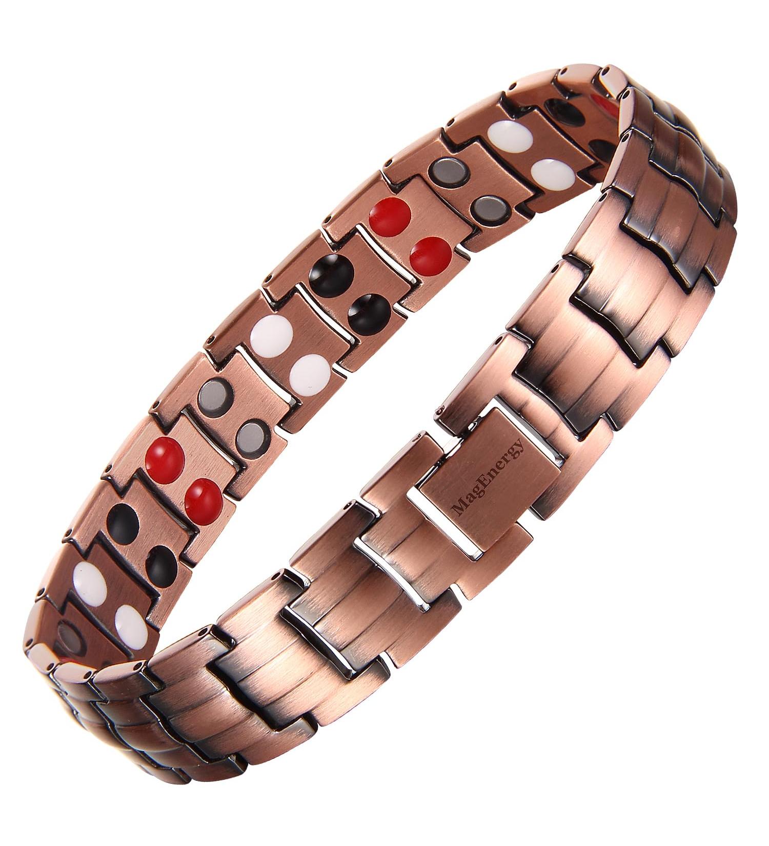 MagEnergy Copper Bracelet with Adjustable Link Design and 4 Element Magnets - 3000Gauss Magnets for Men - Pure Copper (Copper 2) - Buy Online on GoSupps.com