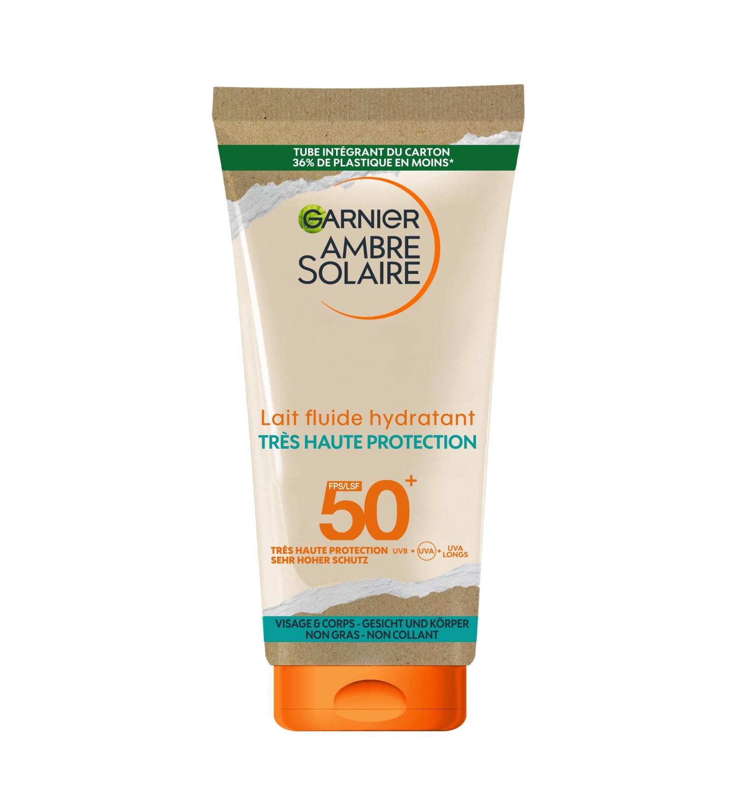 GARNIER Ambre Solaire - Moisturizing Fluid Milk - High Sun Protection - SPF 50 - Protects from UVA & UVB - 24h Hydration - Water Resistant - Invisible Finish - Face & Body - 175 ml