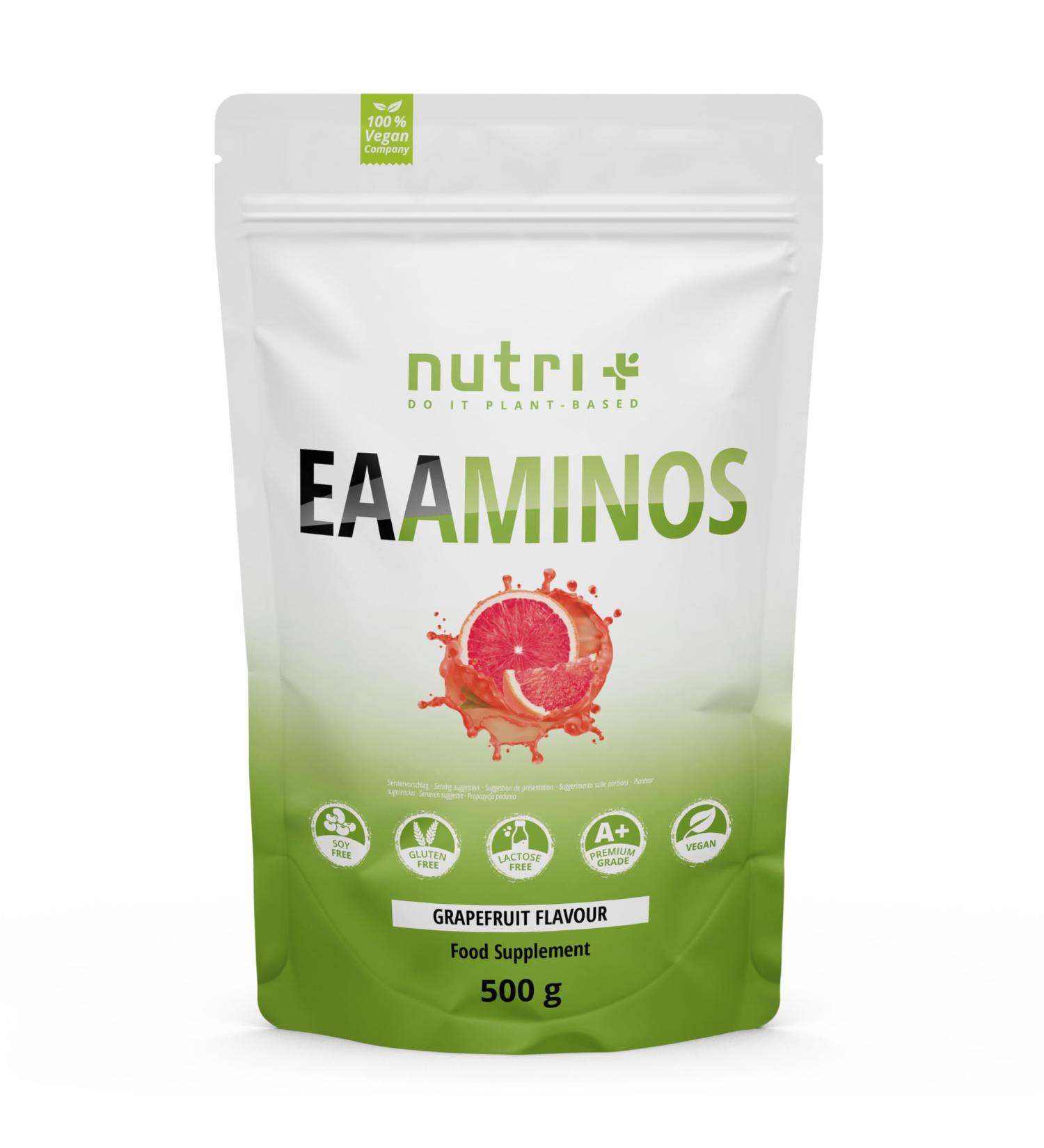 NutritionPlus Germany Amino acid powder Vegan 500g EAA HIGHEST DOSE all essential amino acids Grapefruit flavor Instant EAA powder Essential amino acids Grapefruit 500 grams - Buy Online on GoSupps.com
