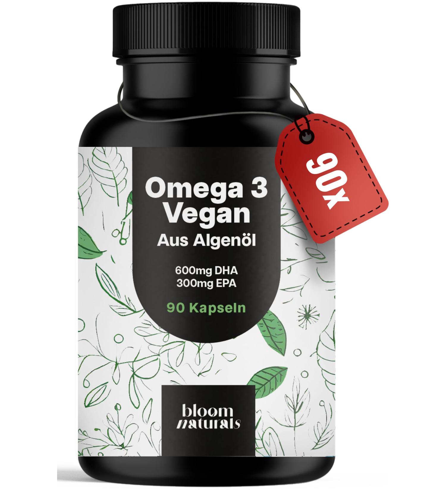 Omega 3 Vegan - 90 Capsules - 2000mg Seaweed Oil - 600mg DHA 300mg EPA - Omega 3 Vegan Made in Germany - Lab Tested - Buy Online on GoSupps.com