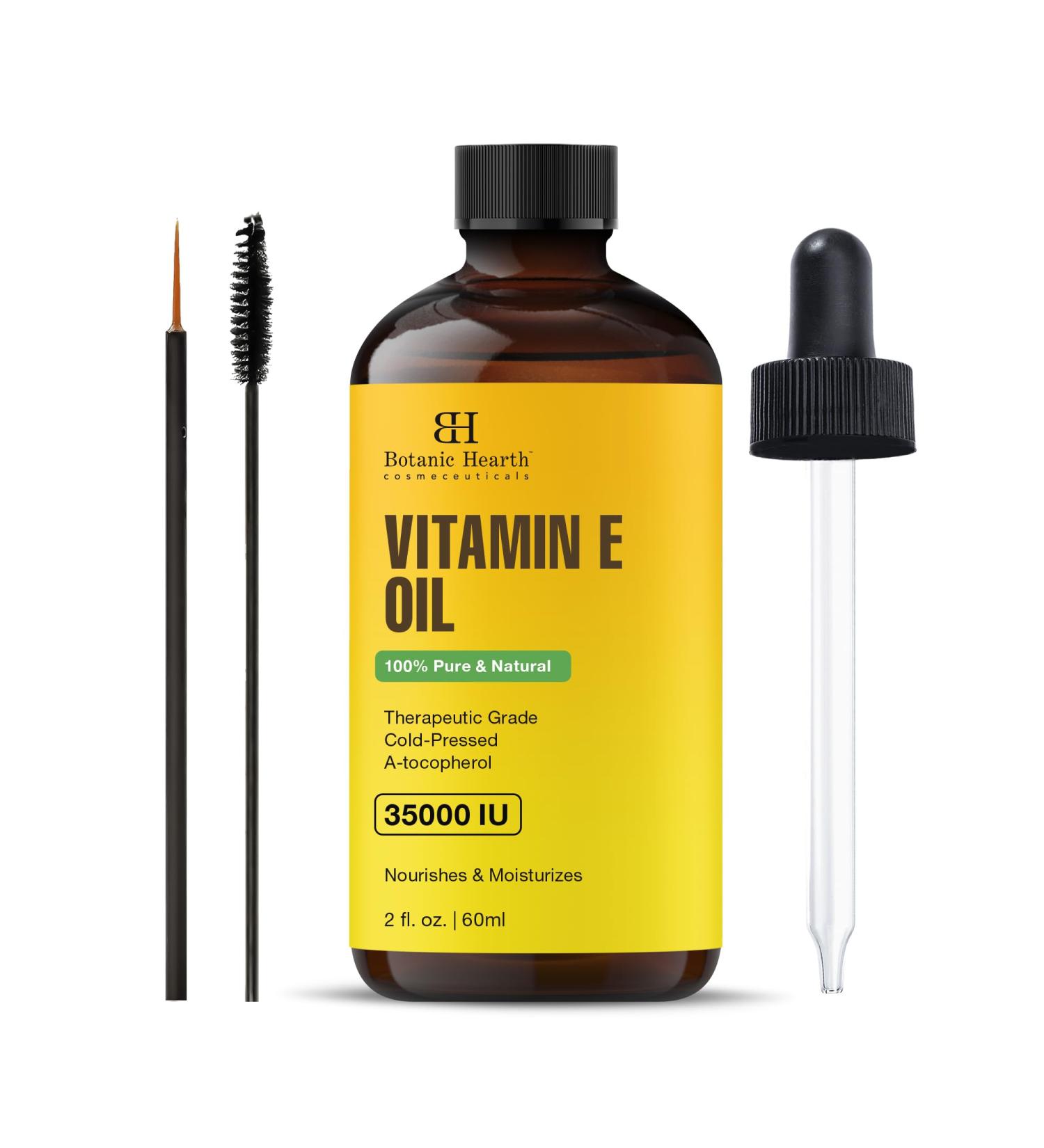 Botanic Hearth Vitamin E Oil - 100% Pure Natural Hair Nail & Eyebrow Growth | 35 000 IU | 2 Fl Oz Hair & Body Oil with Brush - Buy Online on GoSupps.com