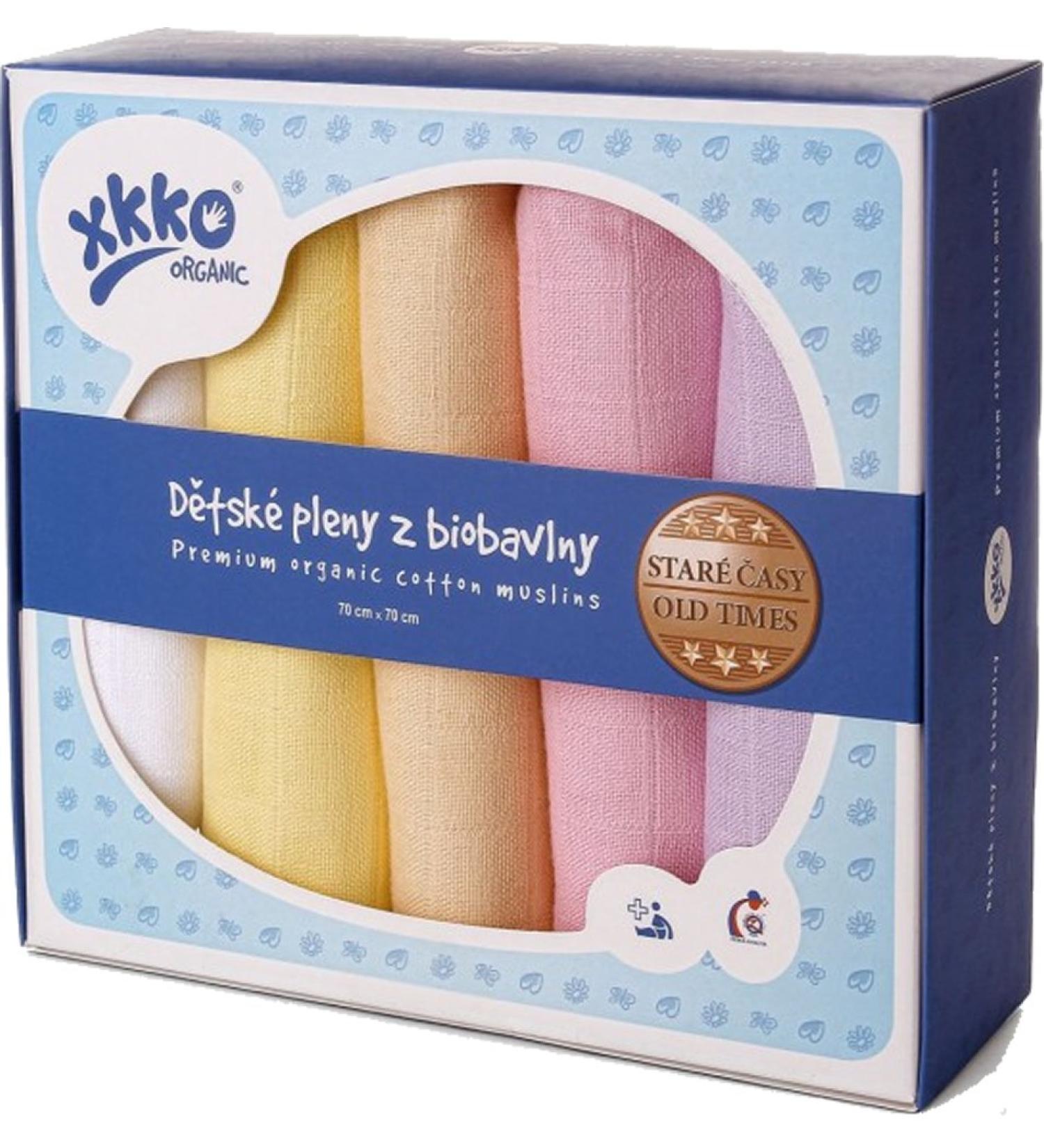 xkko Muslin Nappies 70x70 cm Organic Cotton Set of 5 Pastels Girl 70x70cm - Pastel Girl
