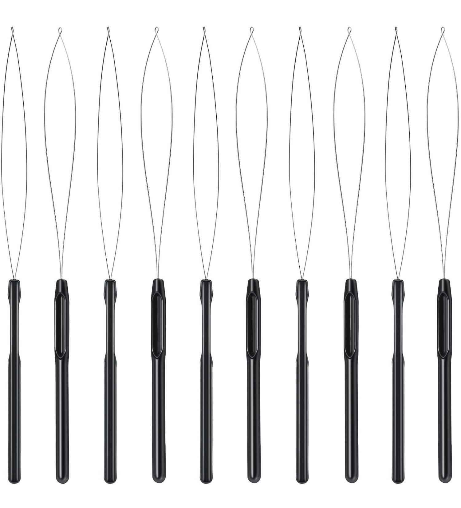10 Pieces Hair Extension Loop Needle Threader Pulling Hook Tool Set - Black Bead Device for Hair & Feather Extensions - Buy Online on GoSupps.com