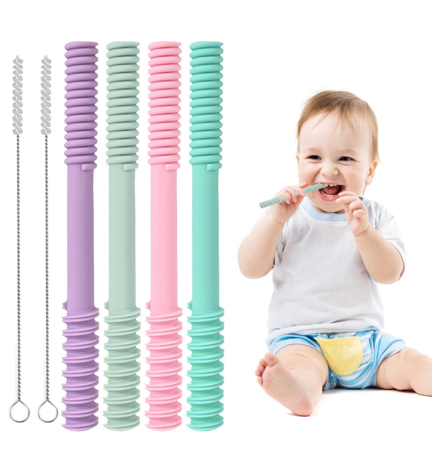 Soft BPA-Free Baby Teething Tubes - 4 Piece Dental Aid for Gums Relief | Natural Stork Baby Bite Tube - Buy Online on GoSupps.com