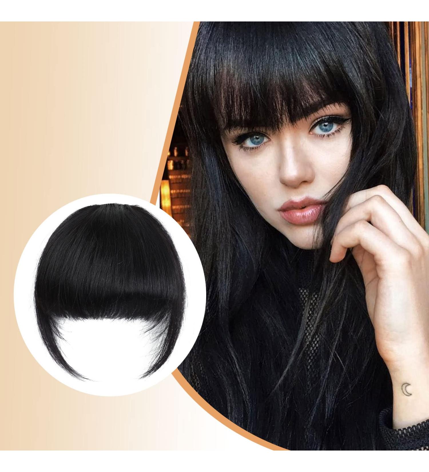 NOOMBY Clip in Bangs 100% Human Hair Thick Bangs with Temples in Natural Black - One Piece Hairpieces for Women - Buy Online on GoSupps.com