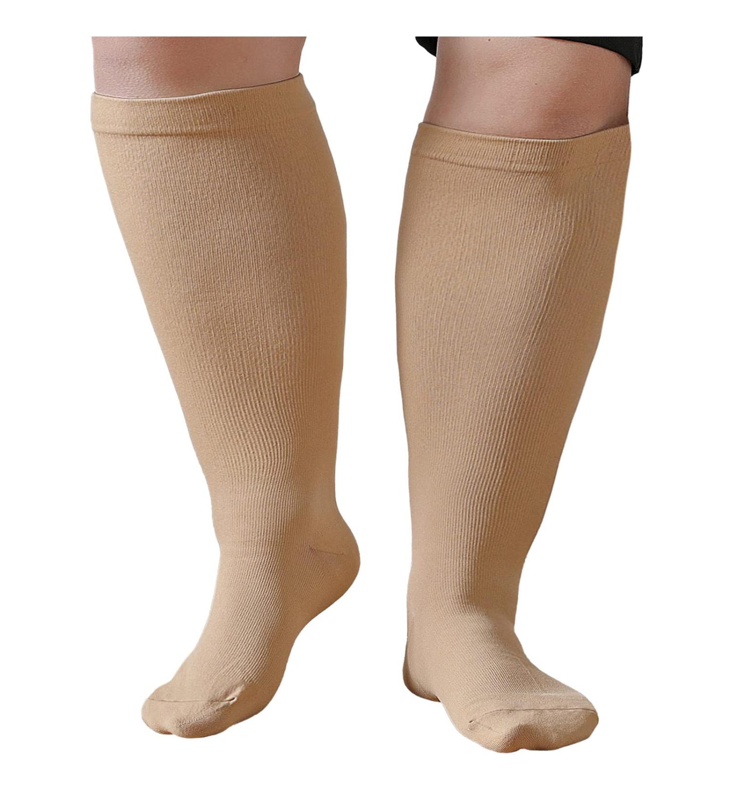 Zfsock Compression Stockings for Thick Calves | 20-30 mmHg Medical Support Socks for Men & Women | Oversize Travel & Sport Socks | 7XL Skin Color - Buy Online on GoSupps.com