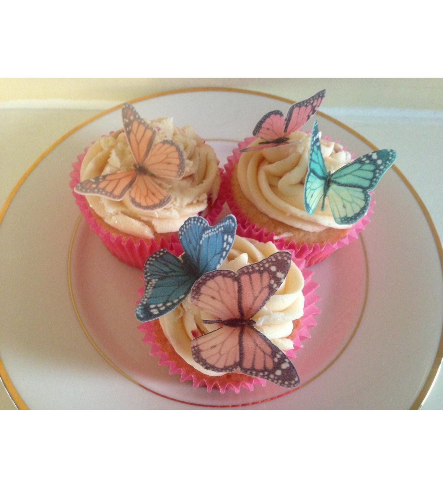 15 Mixed coloured edible Monarch butterfly cupcake Topper decorations