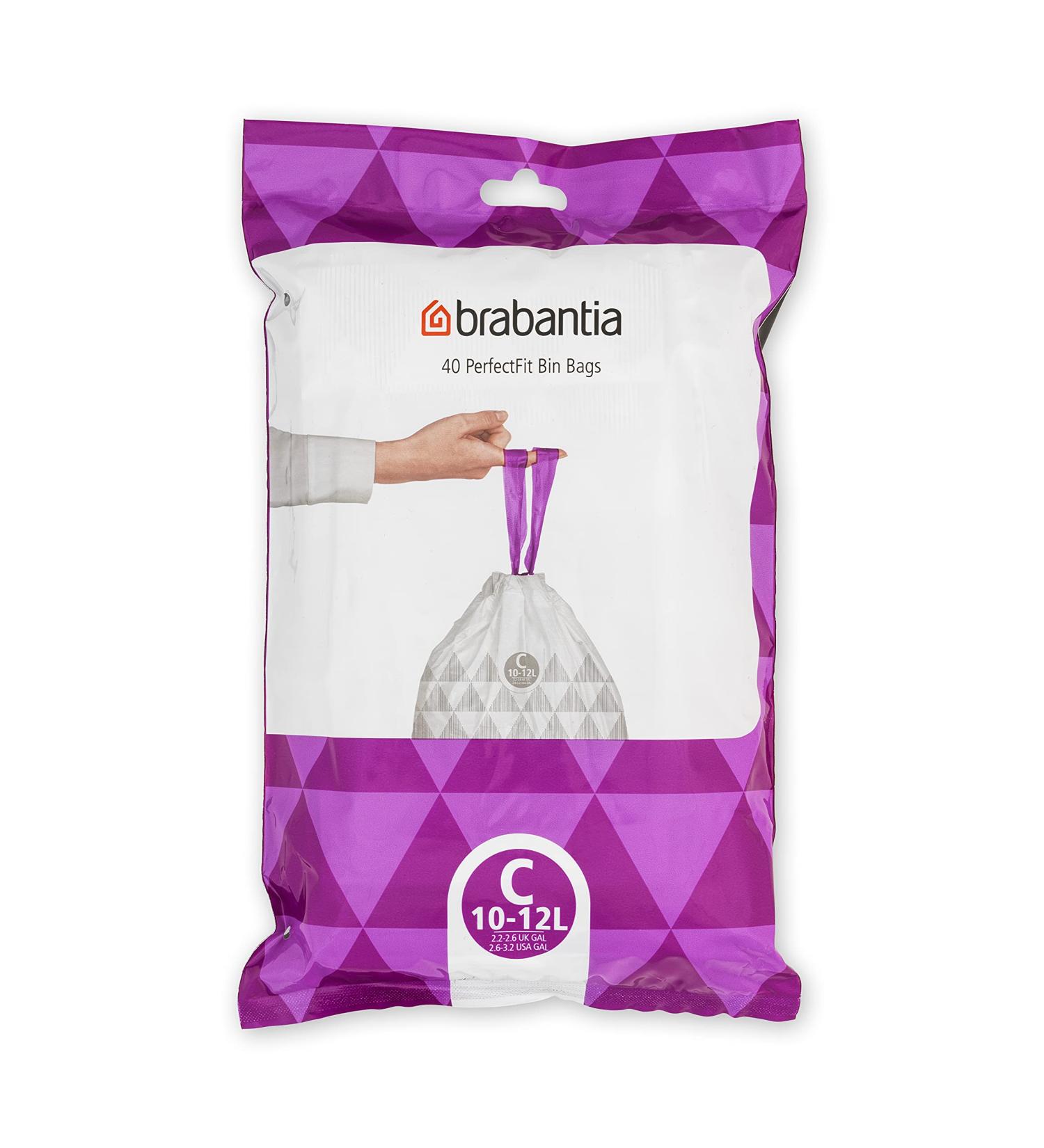 Brabantia Perfectfit Garbage Bags - Extra Strong Donor Pack (Code C - 10L/12L) | 40 White Bags with Train Tape - Buy Online on GoSupps.com
