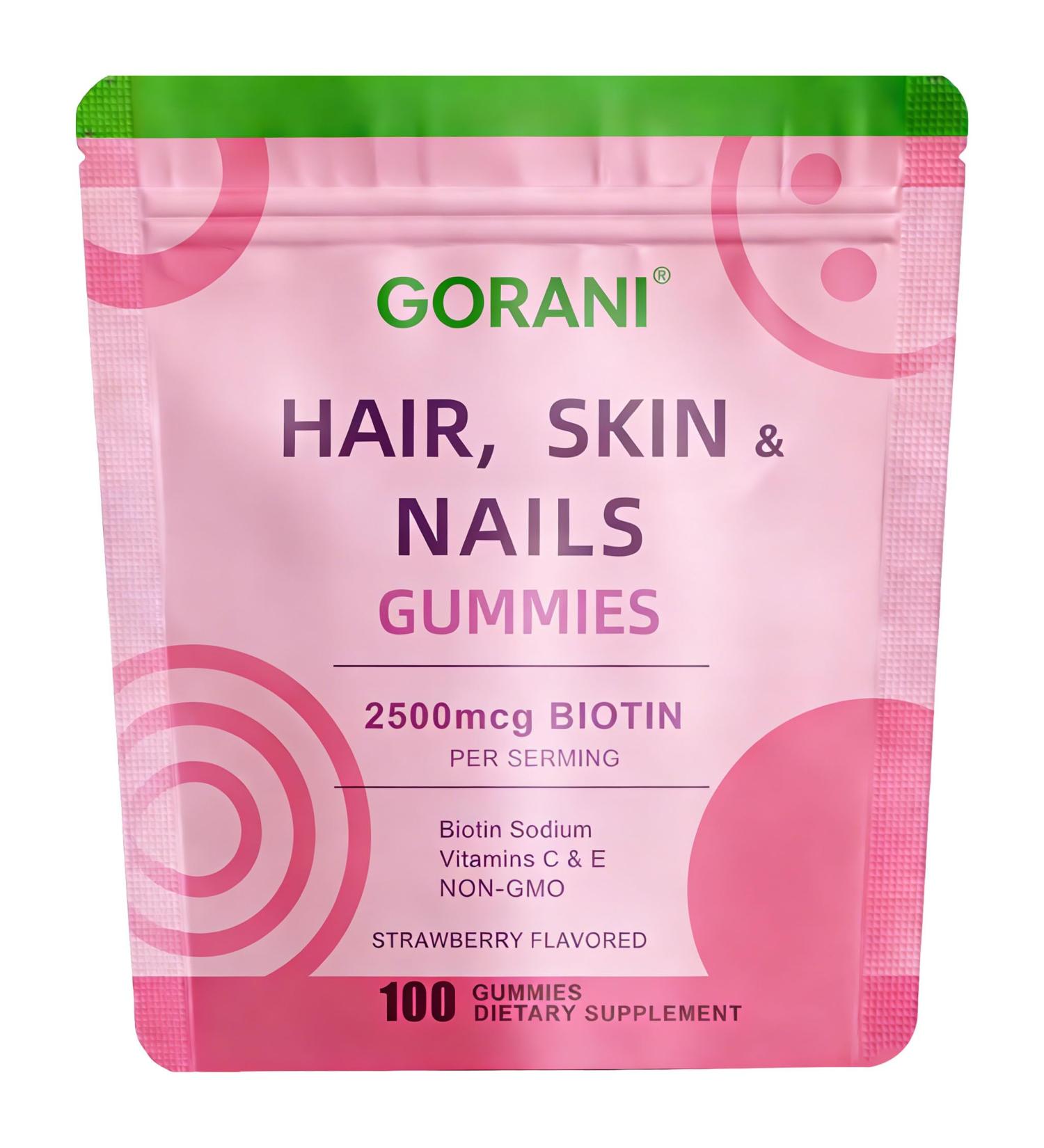 Gorani Hair Skin Nails Gummies for Woman Man- 2500mcg Biotin Non - GMO Ideal for Women's Beauty 100 Count Pack - Buy Online on GoSupps.com