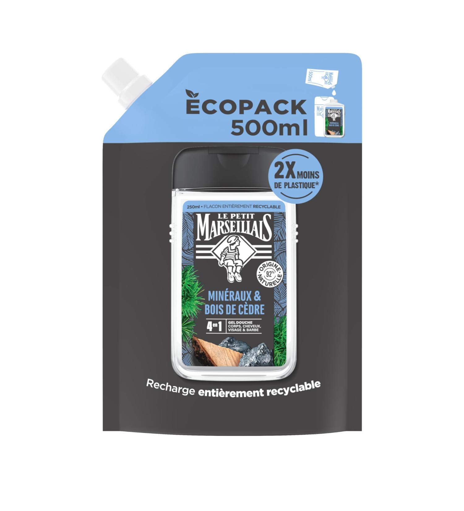  Le Petit Marseillais Le Petit Marseillais | Men's Mineral & Cedarwood Shower Gel Refill (ecopack of 500ml) 4-in-1 formula body hair face & bea - Buy Online on GoSupps.com