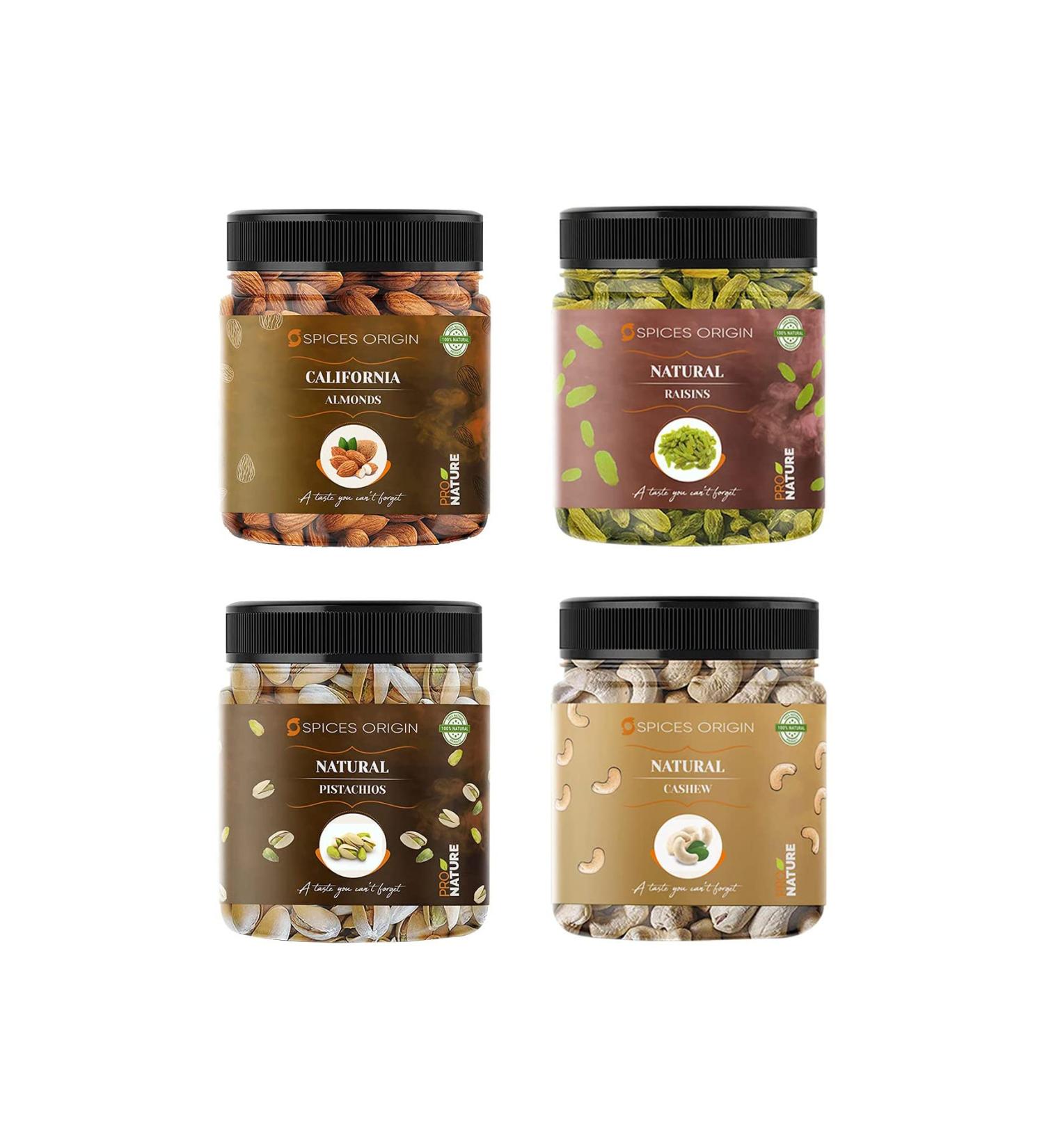 Spices Origin Premium Dry Fruits Combo Pack - (250g * 4) 1kg (Almonds Cashews Pistachios Raisins)_Packing May Vary