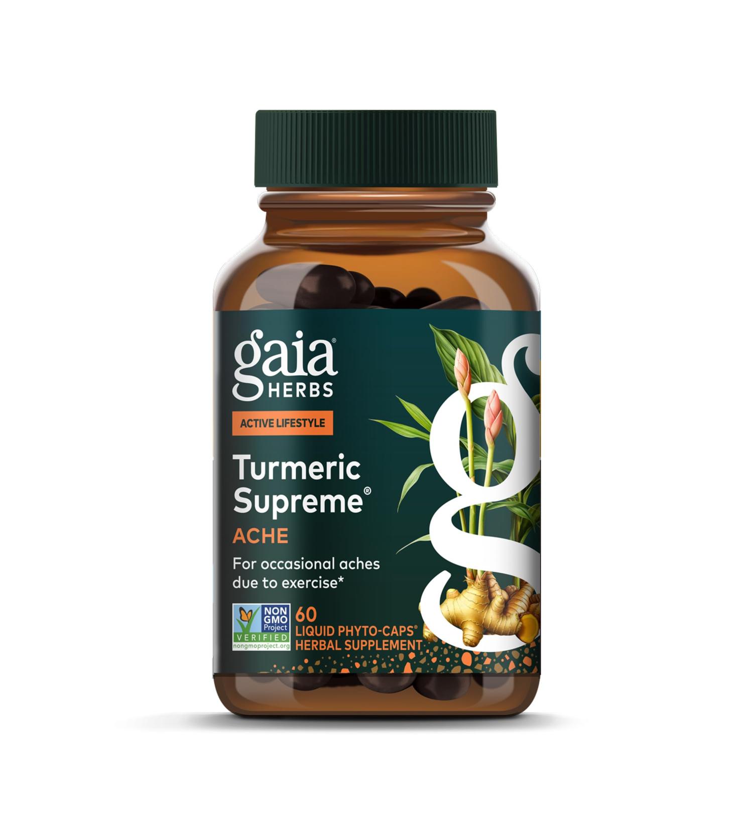 Gaia Herbs Turmeric Supreme Ache- Helps Provide Relief of Occasional Aches - with Turmeric Curcumin Black Pepper Devil s Claw Ginger Feverfew & More - 60 Liquid Phyto-Capsules(30-Day Supply) unflavored 60 Count (Pack of  - Buy Online on GoSupps.com