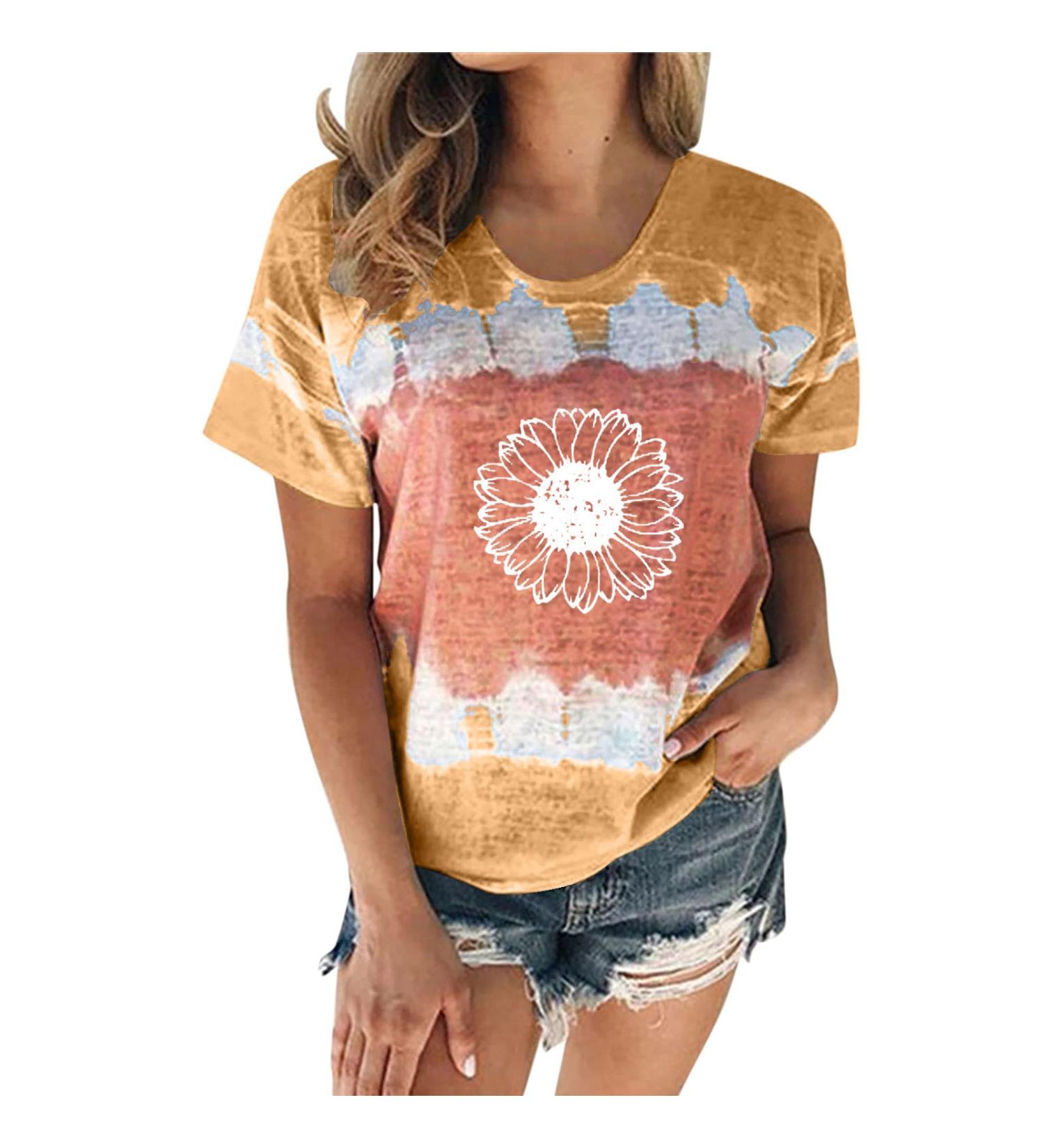 Women's T-Shirt Summer Women's Blouse Short Sleeve Floral Print T-Shirt Clothing Woman Basic Shirt Pullover Crew Neck Clothes T-Shirt Tops Casual Plain Tops Women's Blouse Khaki L - Buy Online on GoSupps.com