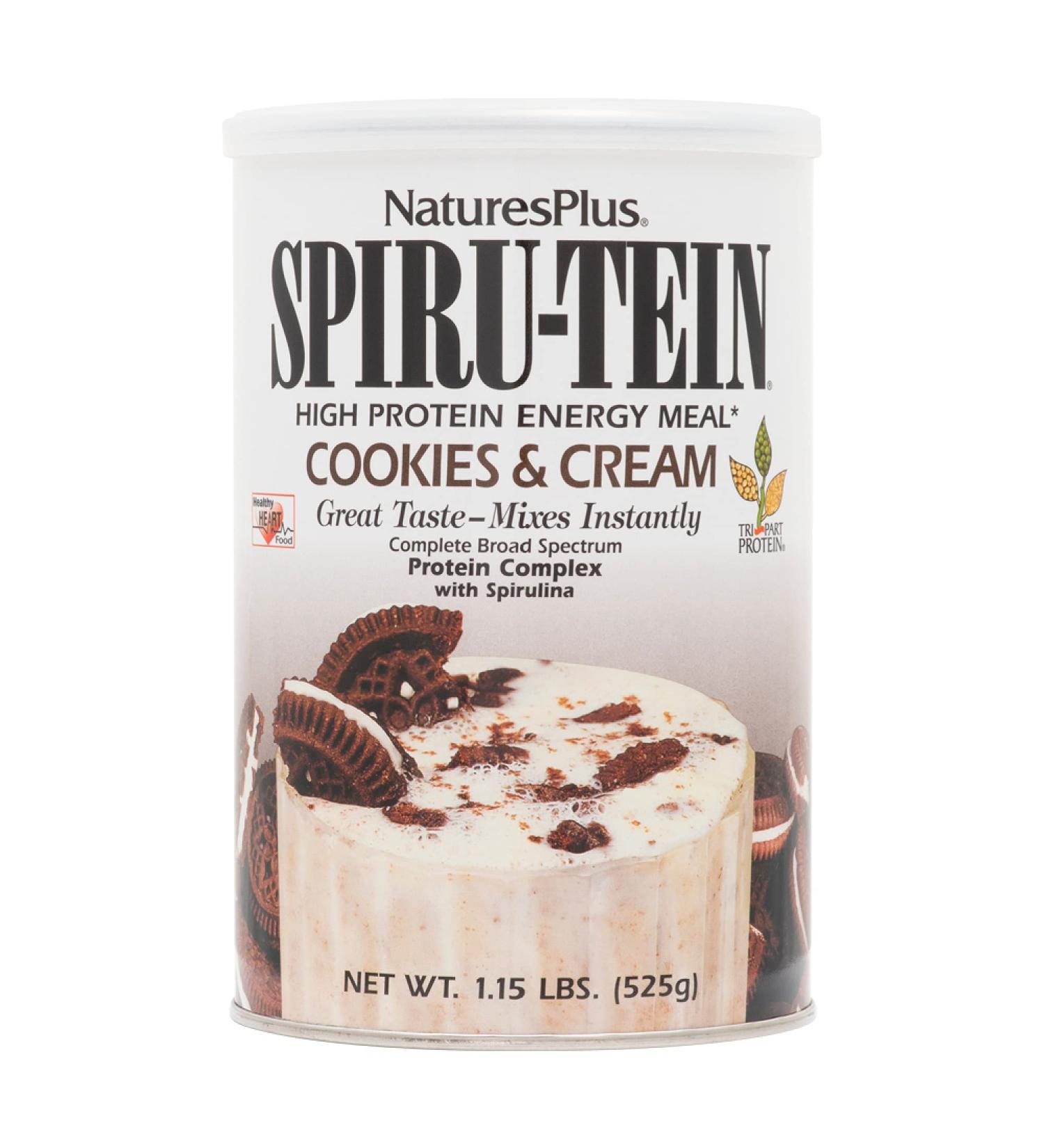 NaturesPlus SPIRU-TEIN Cookies & Cream Shake | 1.15 lbs Spirulina Protein Powder | Plant-Based Meal Replacement with Vitamins & Minerals | Vegetarian | 15 Servings - Buy Online on GoSupps.com