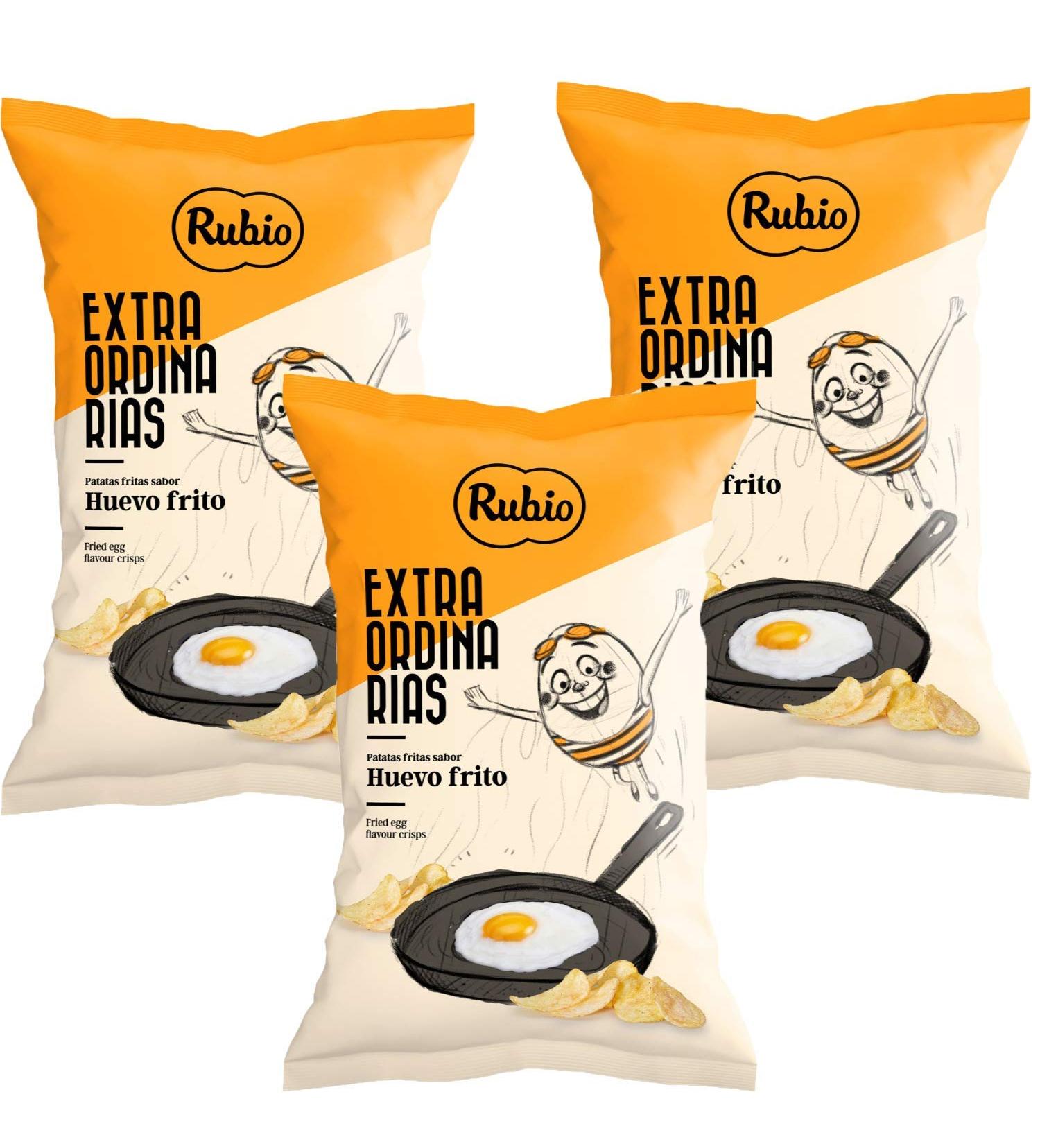 3x Rubio Chips & Fried Egg Trial Set | Vegan Gluten-Free Spanish Potato Chips | Large Pack Snack - 115g - Buy Online on GoSupps.com