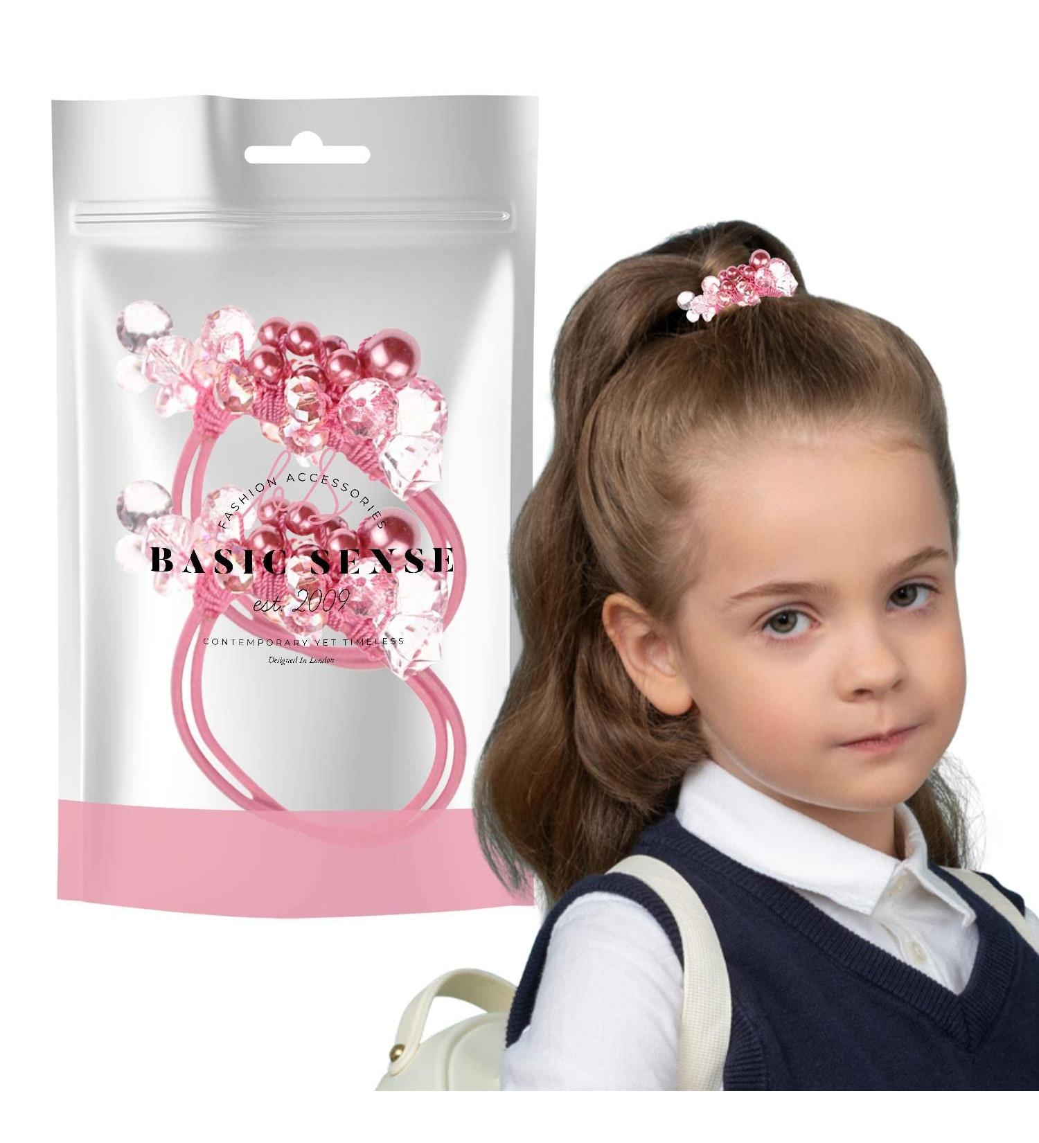 BasicSense Beads Double Elastic Bobbles Ponytail Holder Hair Ties Band for Girl Kids Hair Accessories Pink - Buy Online on GoSupps.com