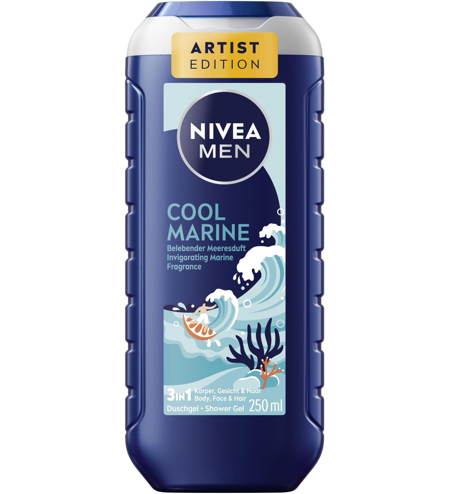 Beiersdorf AG NIVEA MEN Cool Marine Artist Edition Shower Gel refreshing shower gel with invigorating sea scent 3in1 shower gel for body face and hair 250 ml