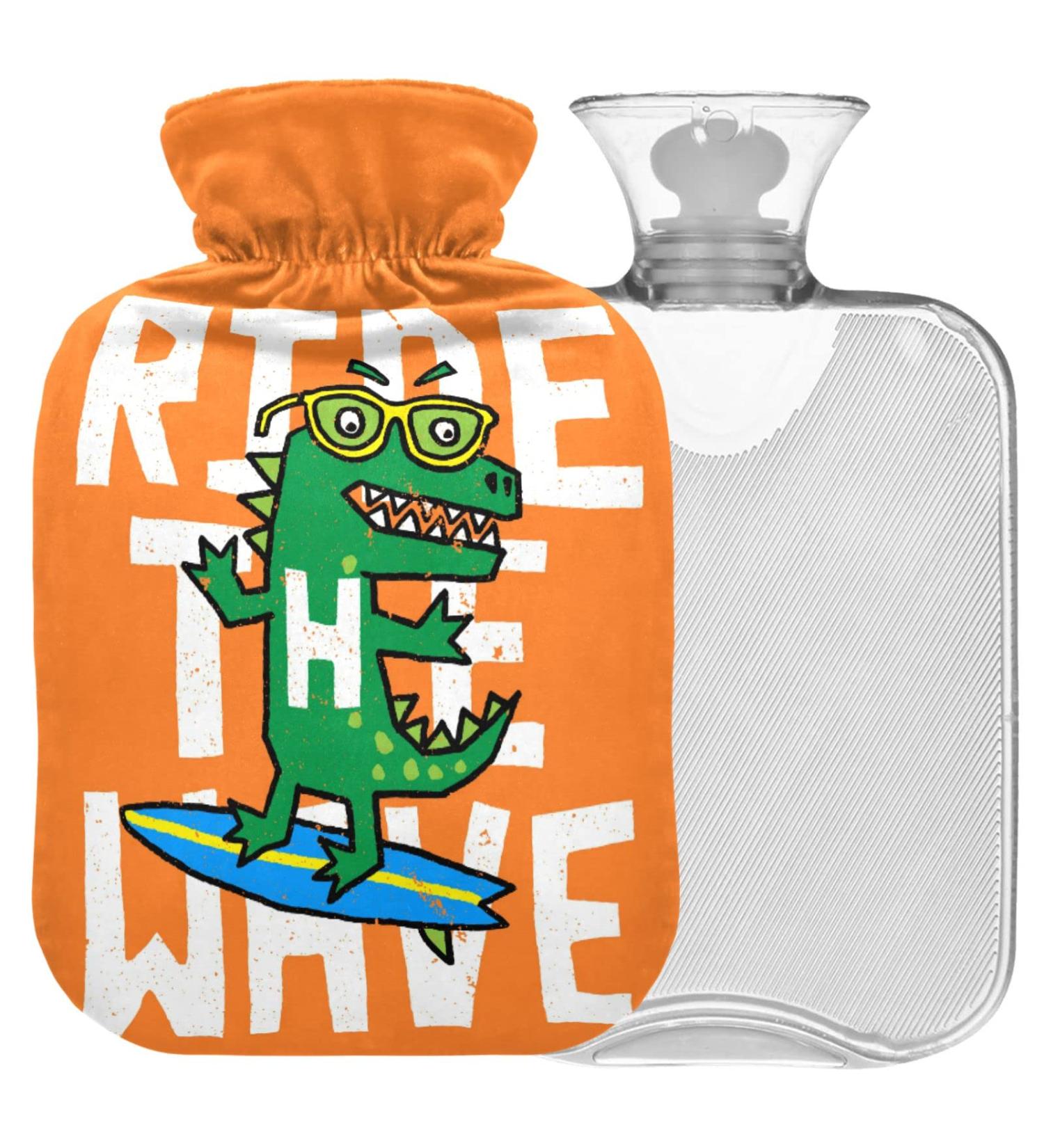 NAANLE Cartoon Krokodil 1L Heat Bottle with Cover - Transparent Hot Water Bottle for Bed Hand and Foot Pain Relief & Heat Therapy - Buy Online on GoSupps.com