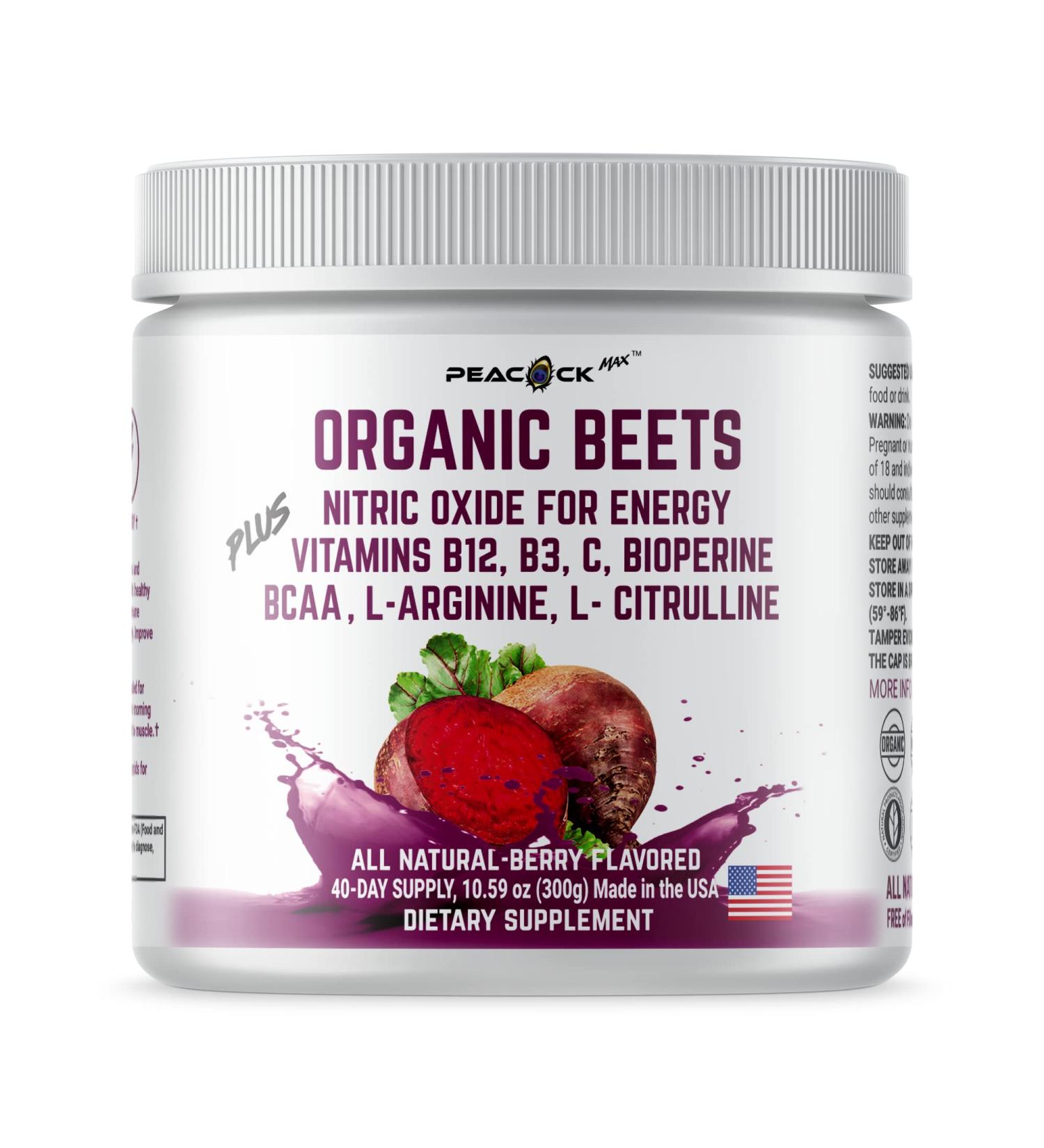 Peacock Max Super Beets Nitric Oxide Booster with Vitamins B12 B3 C - 300g (10.6 oz) - Buy Online on GoSupps.com