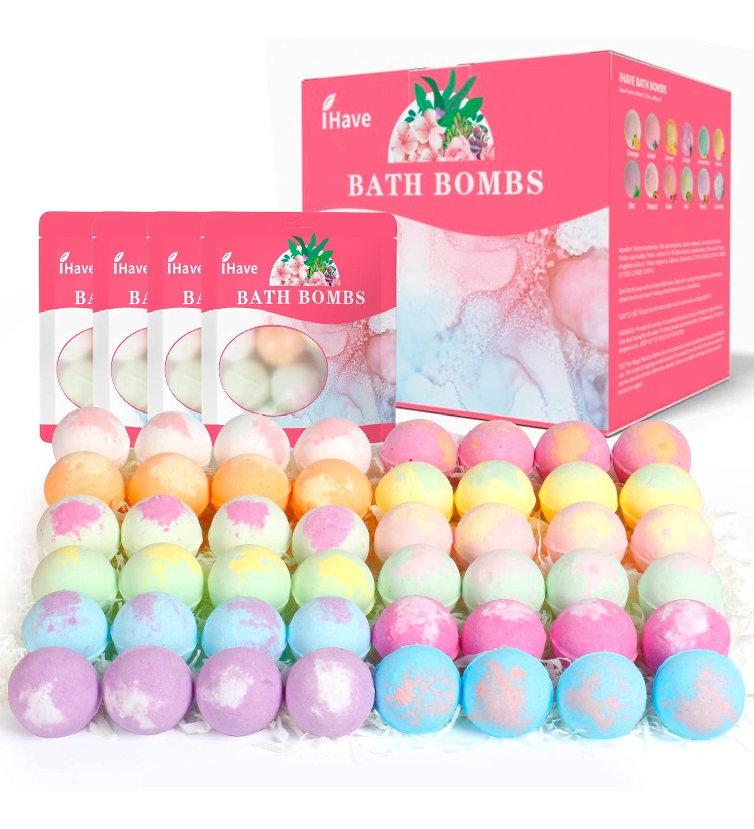 iHave 48 Small Bath Bomb Bubble Bath Set for Women - Natural Handmade Spa Gifts with Essential Oils - Romantic and Multicolor - Buy Online on GoSupps.com