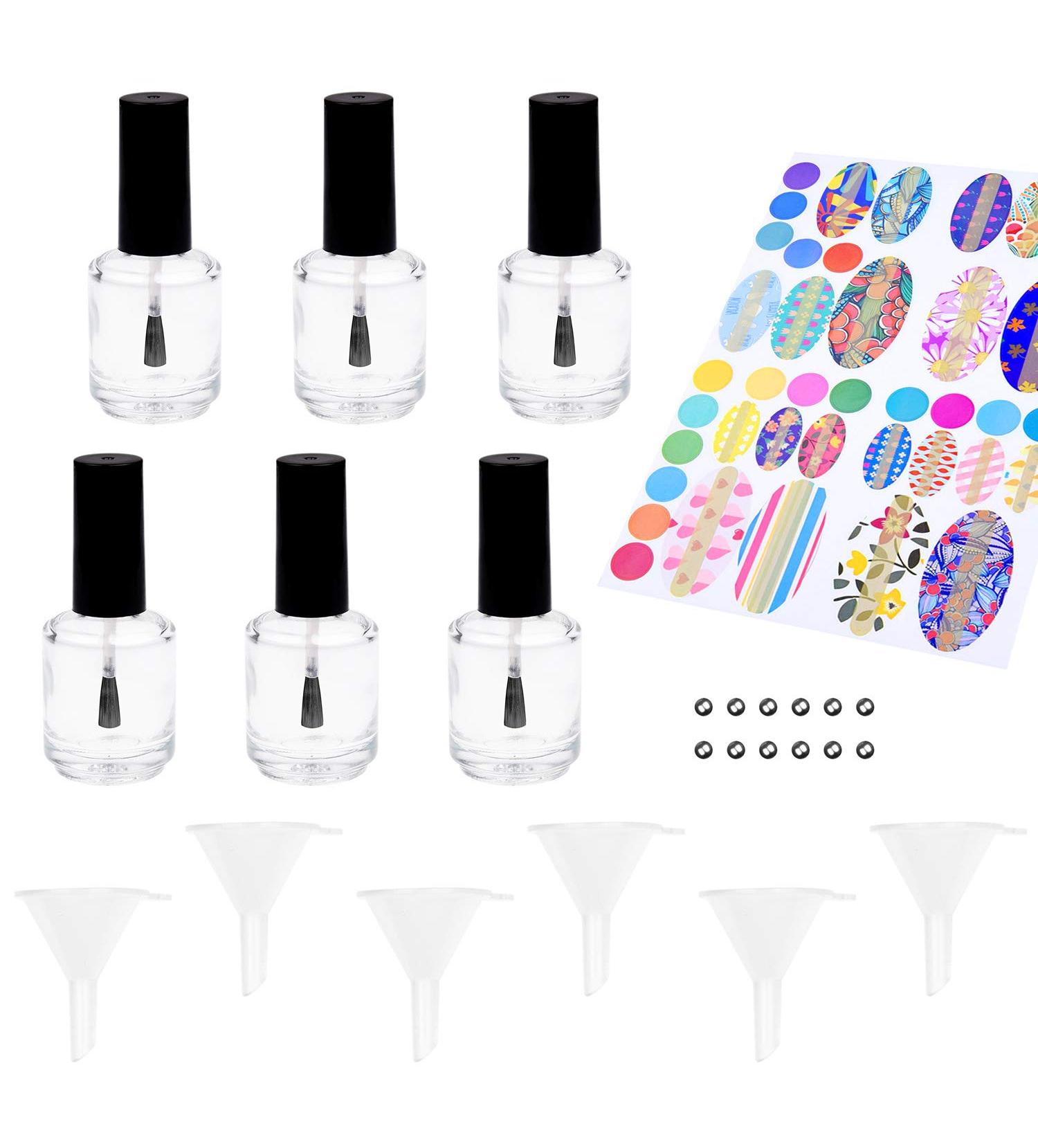Empty Nail Polish Bottles with Dupont Brushes - 6 Series Set - Clear Glass Funnel & Mixing Balls - DIY Nail Polish Kit - Buy Online on GoSupps.com