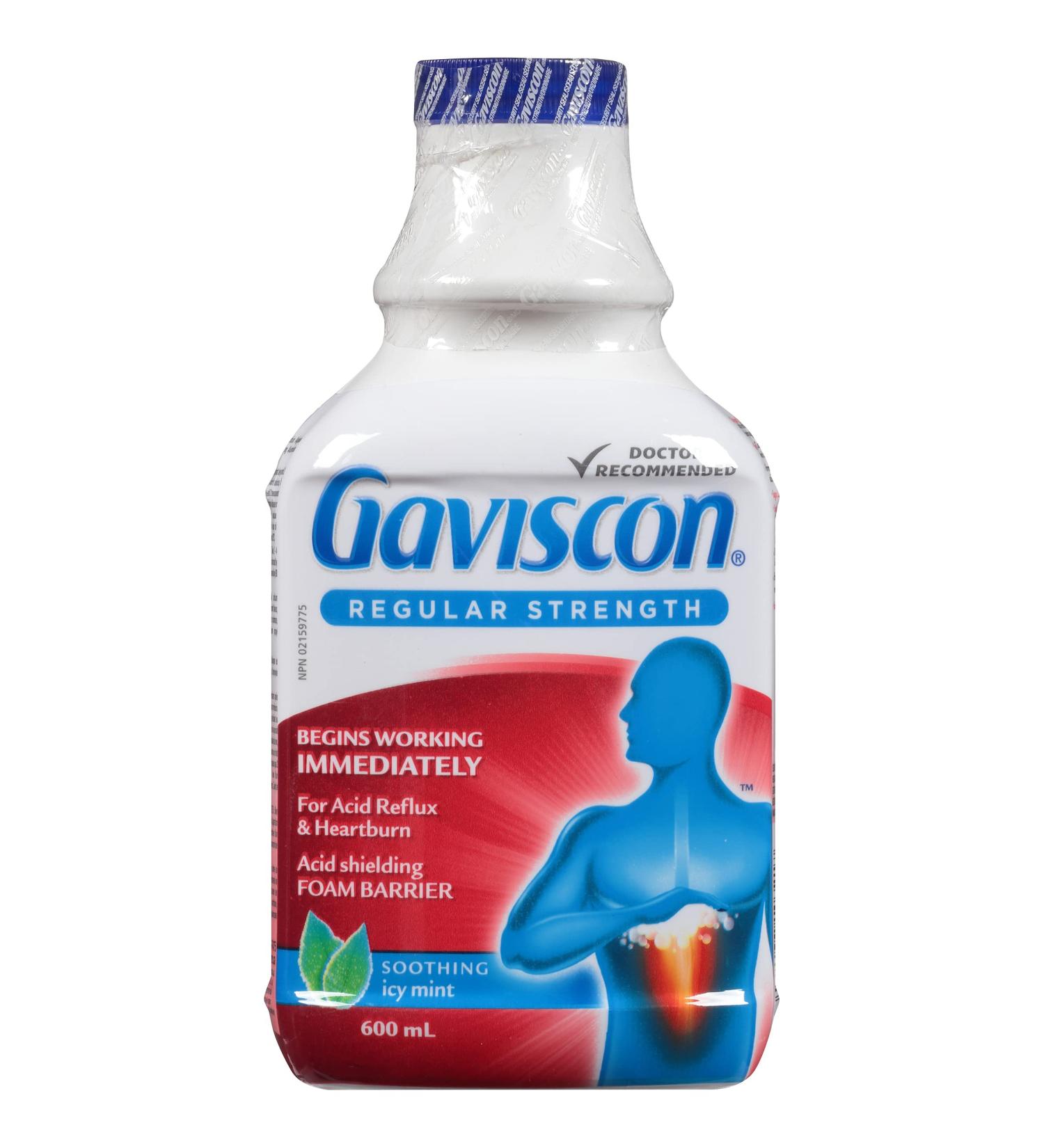 Gaviscon Regular Strength Liquid Soothing Icy Mint Long-lasting Acid Reflux and Heartburn Relief 600 ml Icy Mint 600 ml - Buy Online on GoSupps.com